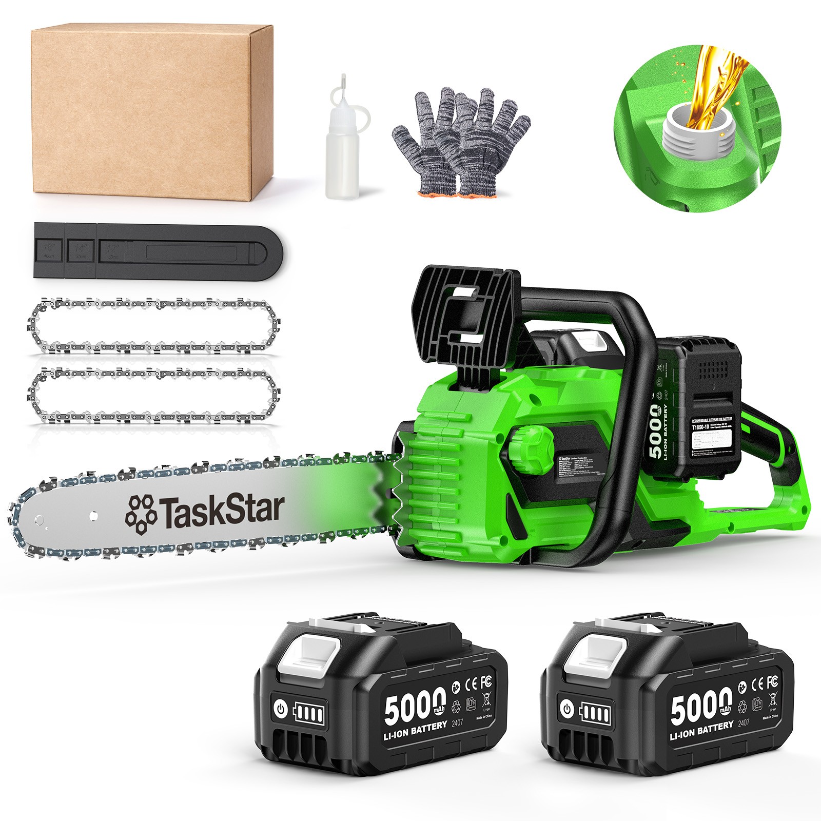 Taskstar 40V 16-Inch Cordless Chainsaw Brushless Saw 2×5.0Ah Battery & Charger