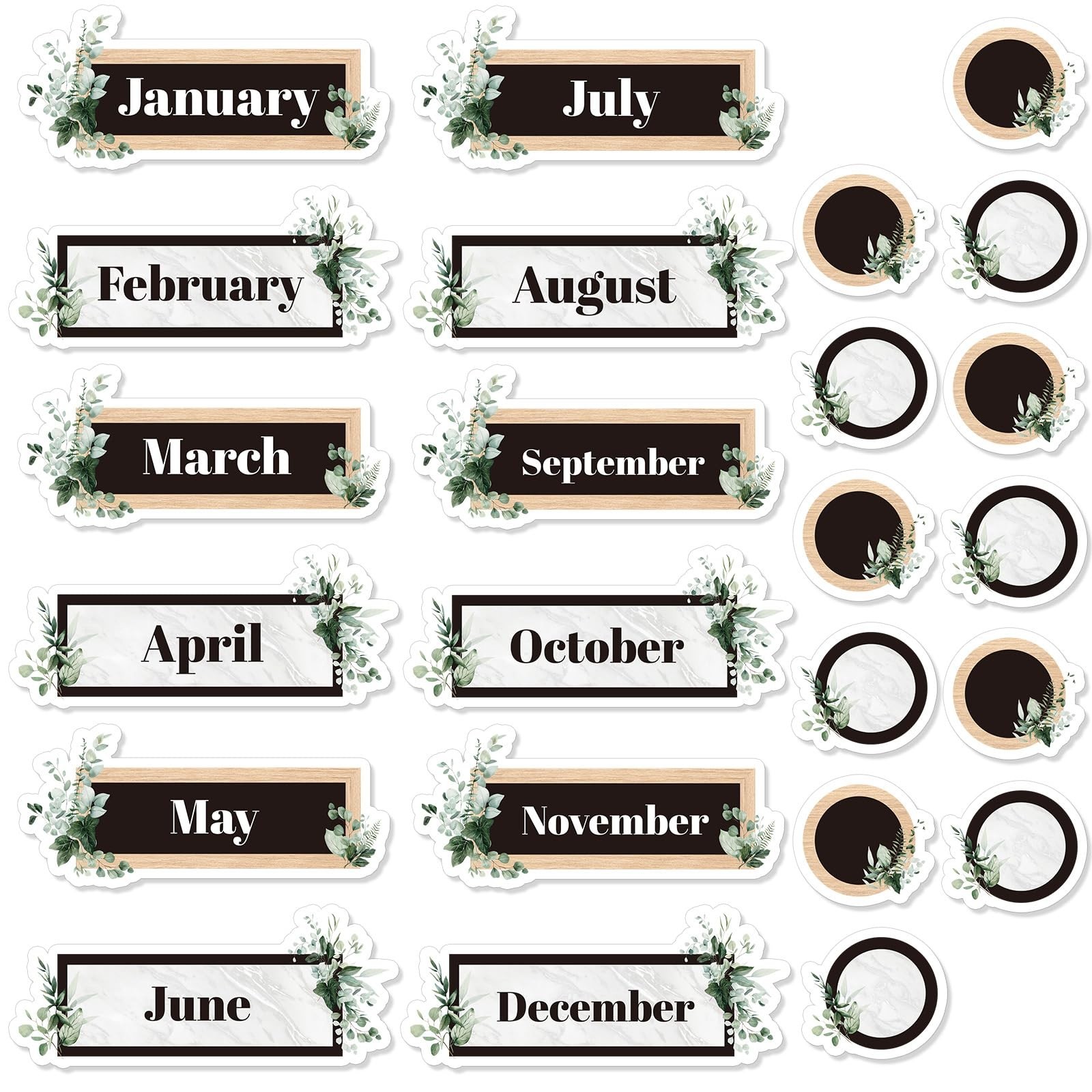 Spakon 24 Pcs Greenery 12 Months of The Year Headers Monthly Headliners Set w…