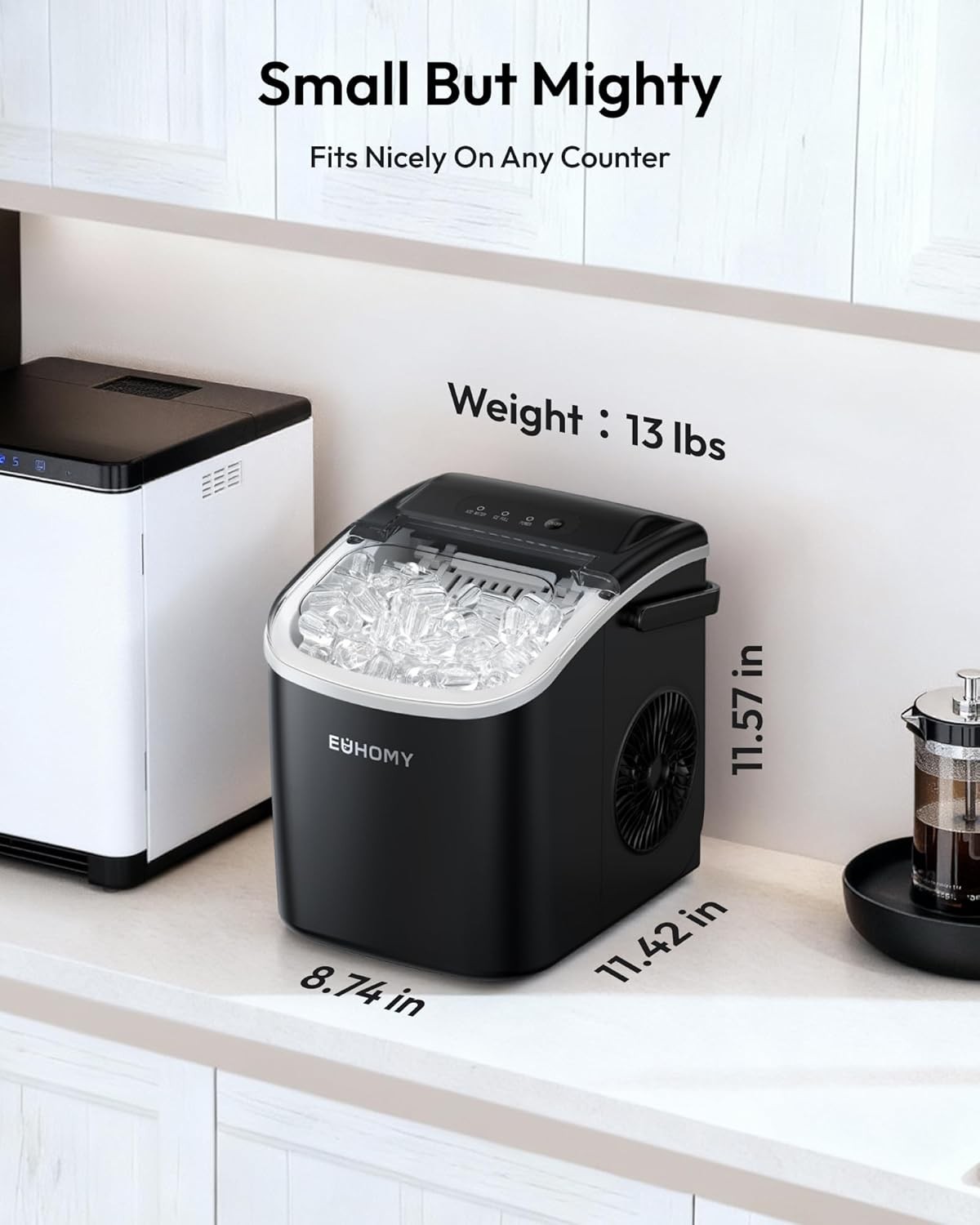 Countertop Ice Maker Machine with Handle, 26Lbs in 24Hrs, 9 Ice Cubes Ready in 6