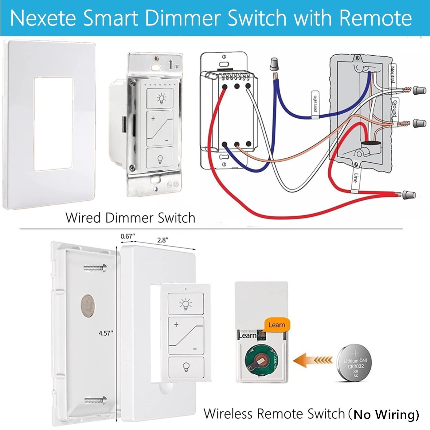 Smart Dimmer Switch with Remote Wireless 3-Way/4-Way Remote Work with Alexa