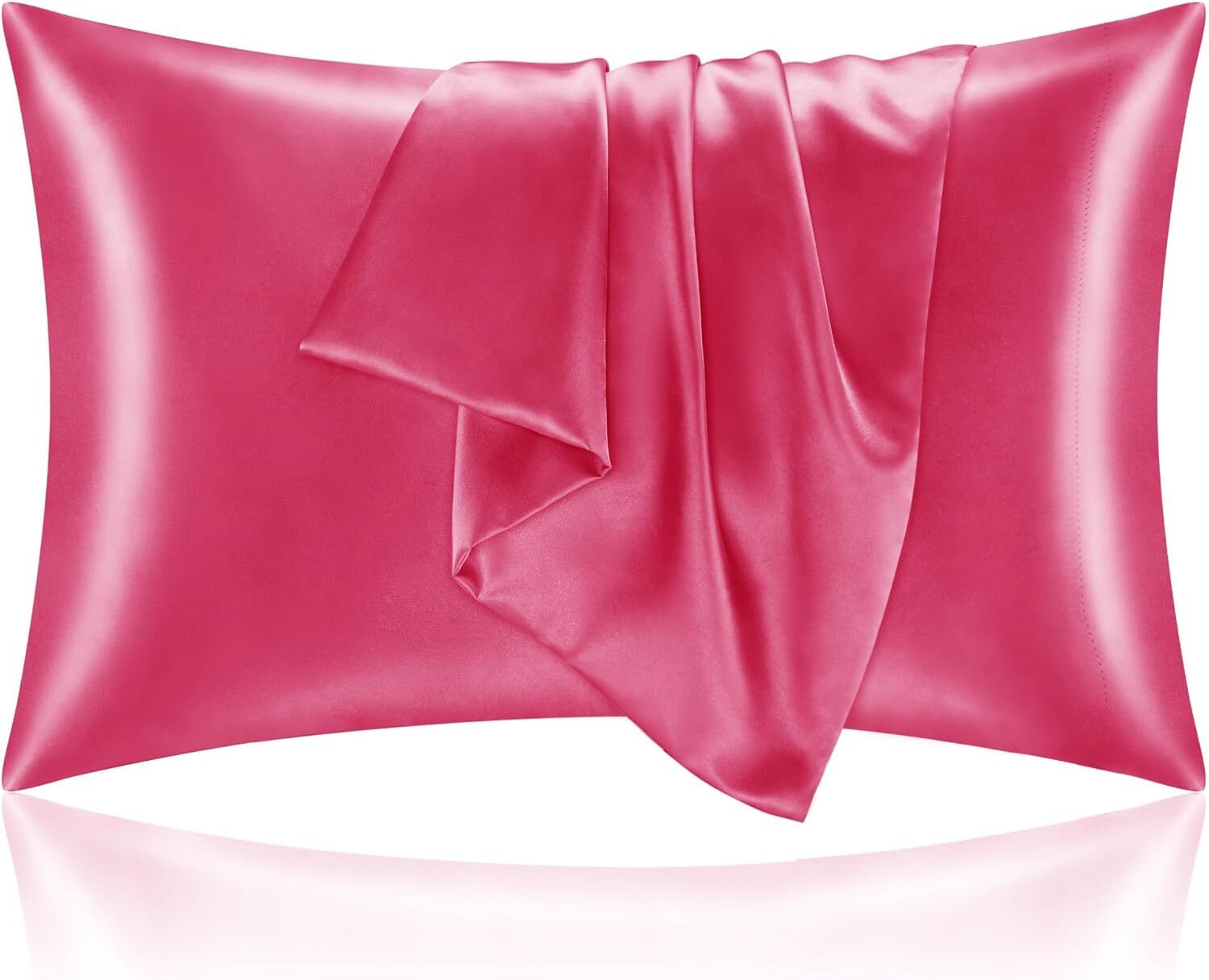 Satin Pillowcase with Zipper 2 Pack Standard Size 20×26 Coral Silk Like Cooling