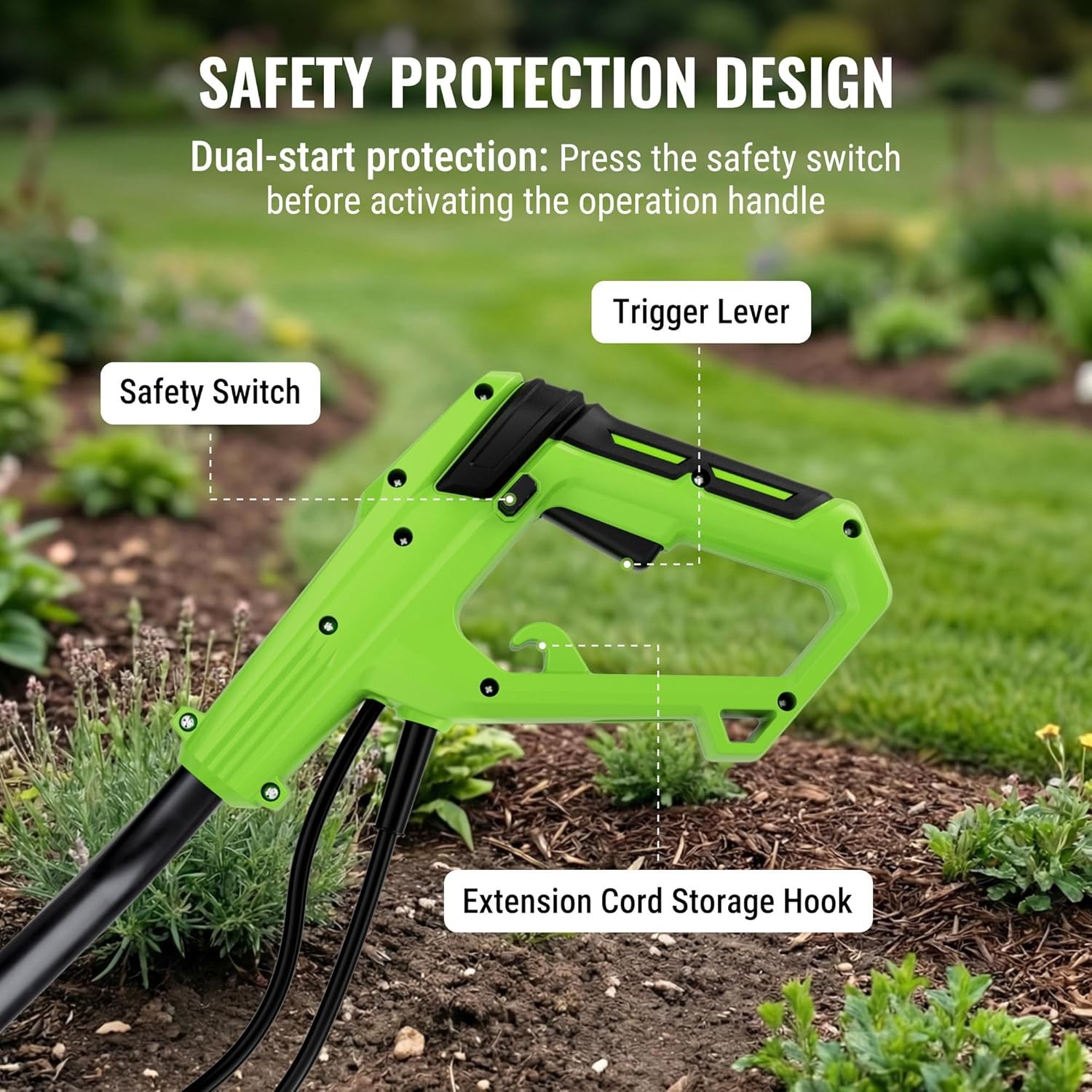 WORKPRO 1500W Electric Tiller 12.5A Corded Cultivator w/6 Steel Tines 16″Wx8.7″D
