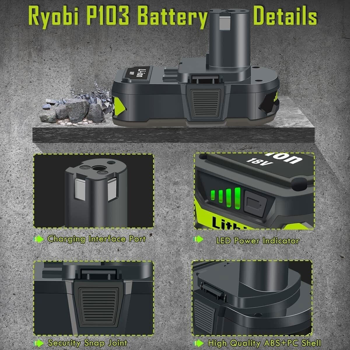 2Pack 18Volt P102 Replace for Ryobi 18V Batteries and Charger Combo for 18 Volt