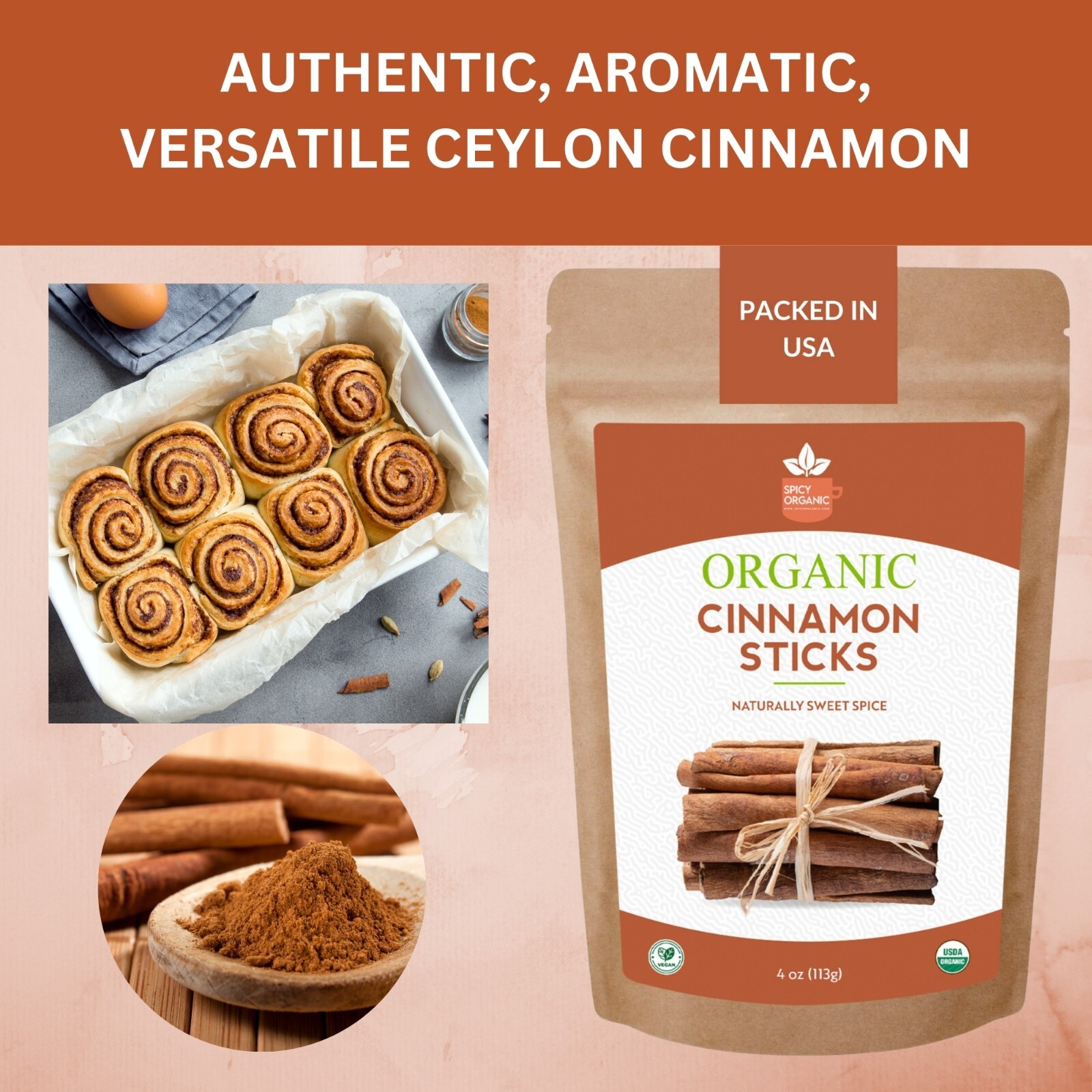 Organic Ceylon Cinnamon Sticks –16 OZ, 3.5″ True Cinnamon Quills, USDA Organic
