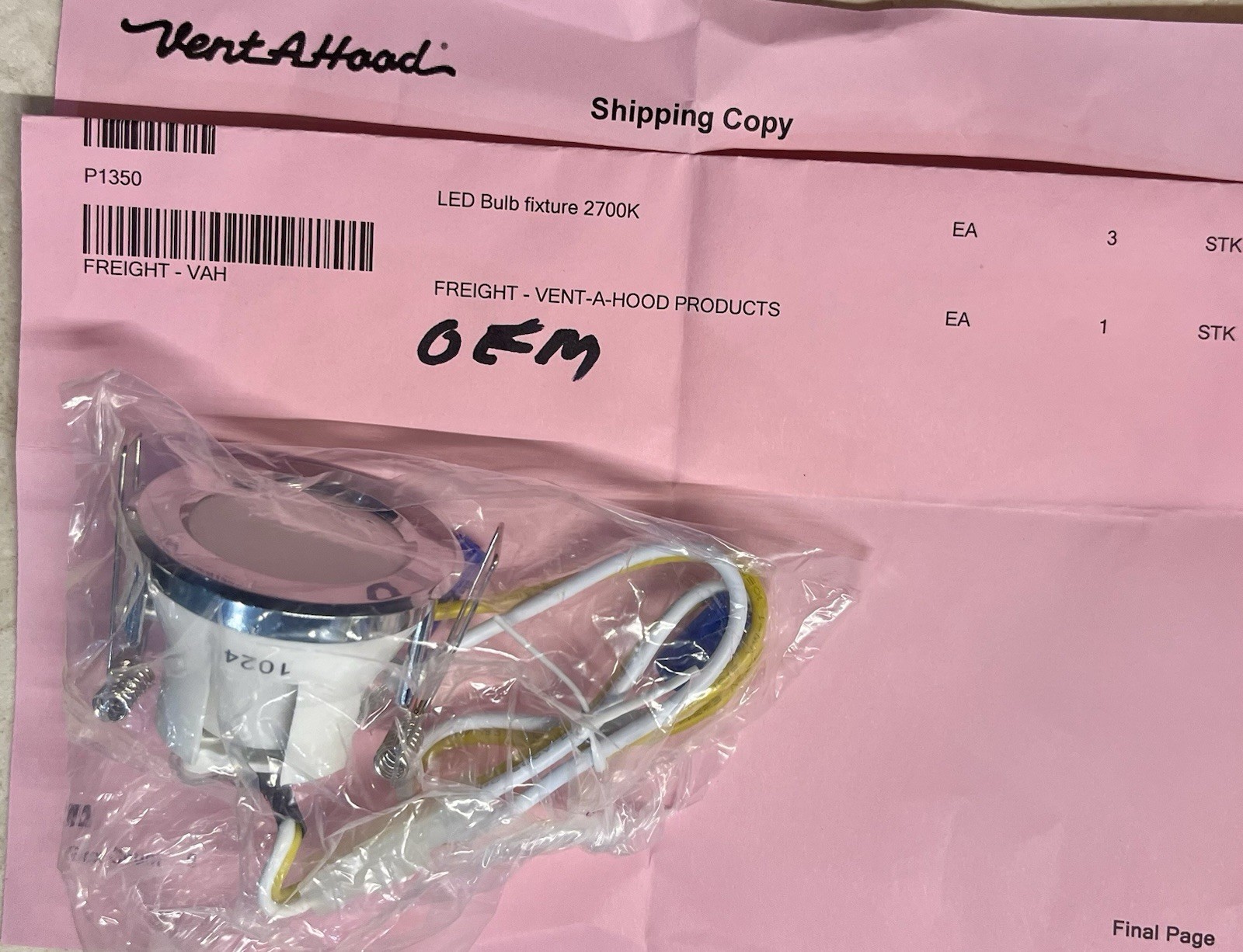 NEW Vent A Hood P1350 Integrated LED Light Bulb Assembly 2700K for Range Hood
