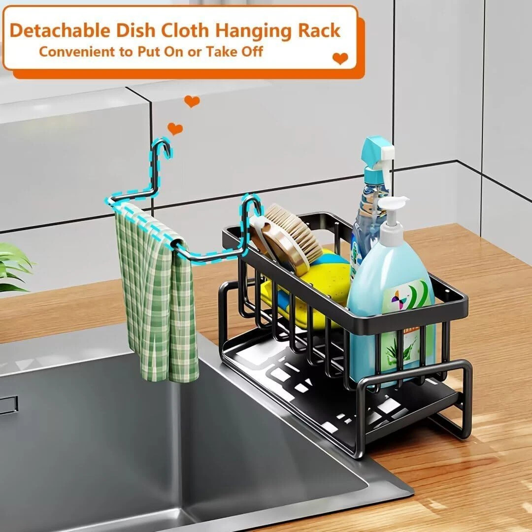 Kitchen Sink Caddy Organiser with Self Draining Tray, Sponge Holder Brush Holder
