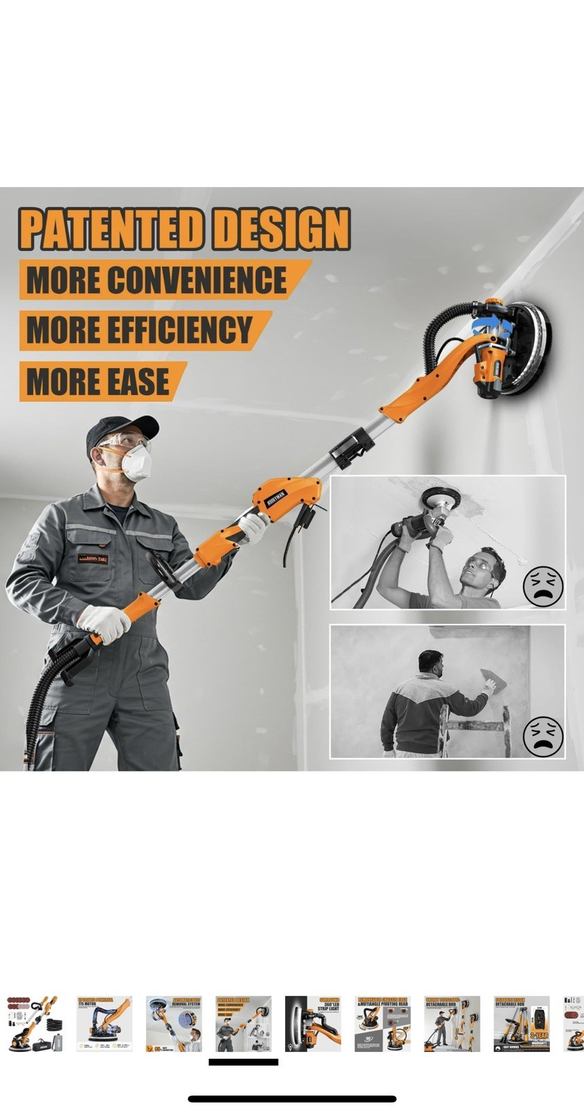 Drywall Sander, 1050W Electric Drywall Sander with Vacuum Dust Collection, 7 …