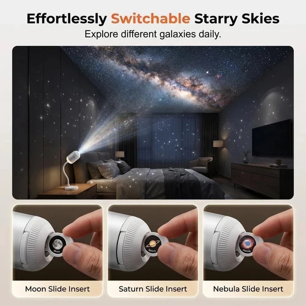 Hd Smart Dynamic 5d Holographic Night Light Projector, 2 In 1 Galaxy Night Light