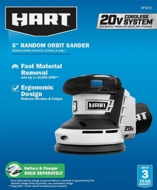 HART – 20V 5″ Random Orbital Sander (Tool-Only) – HPSD01