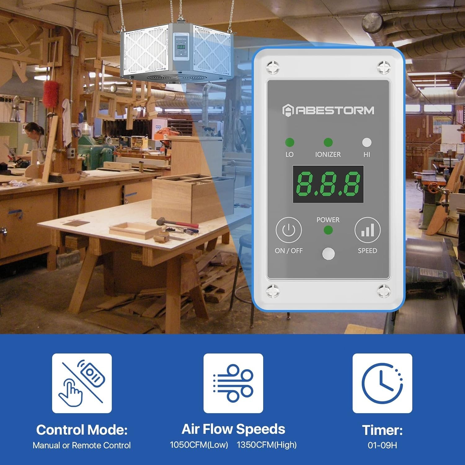 Abestorm DecDust 1350IG 360° Intake Air Filtr System Ionizer Shop Dust Collector