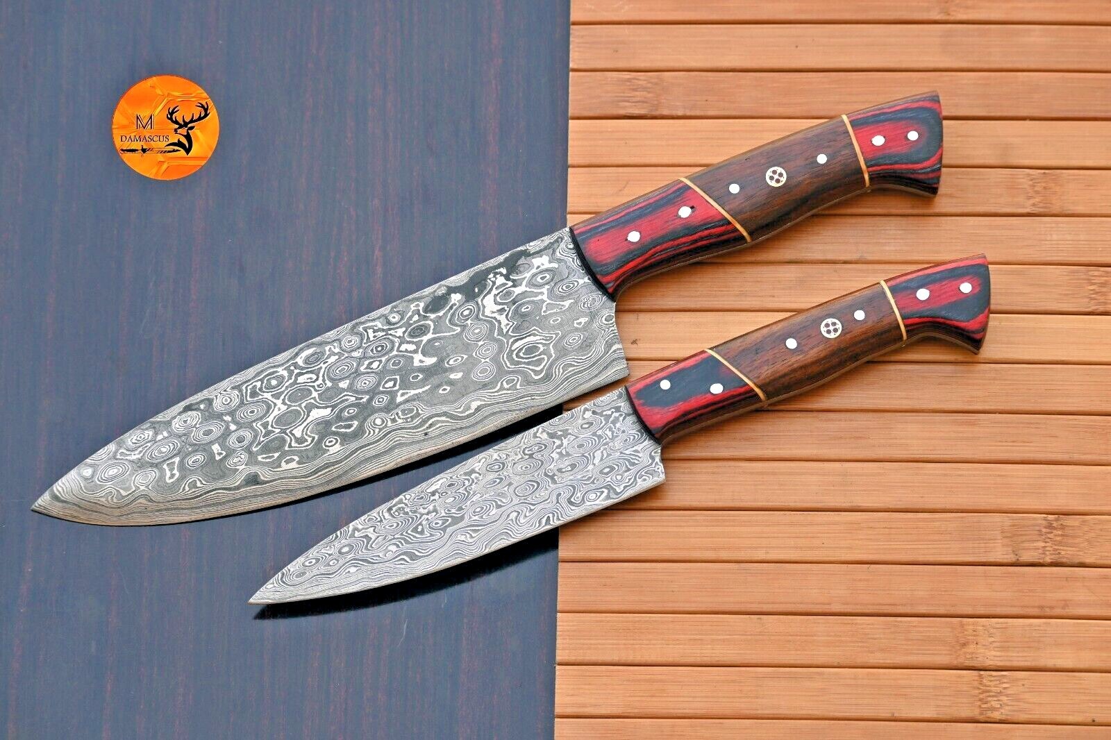 CUSTOM HANDMADE DAMASCUS STEEL CHEF KNIFE STEAK KNIFE SET KITCHEN CHEF SET 2065