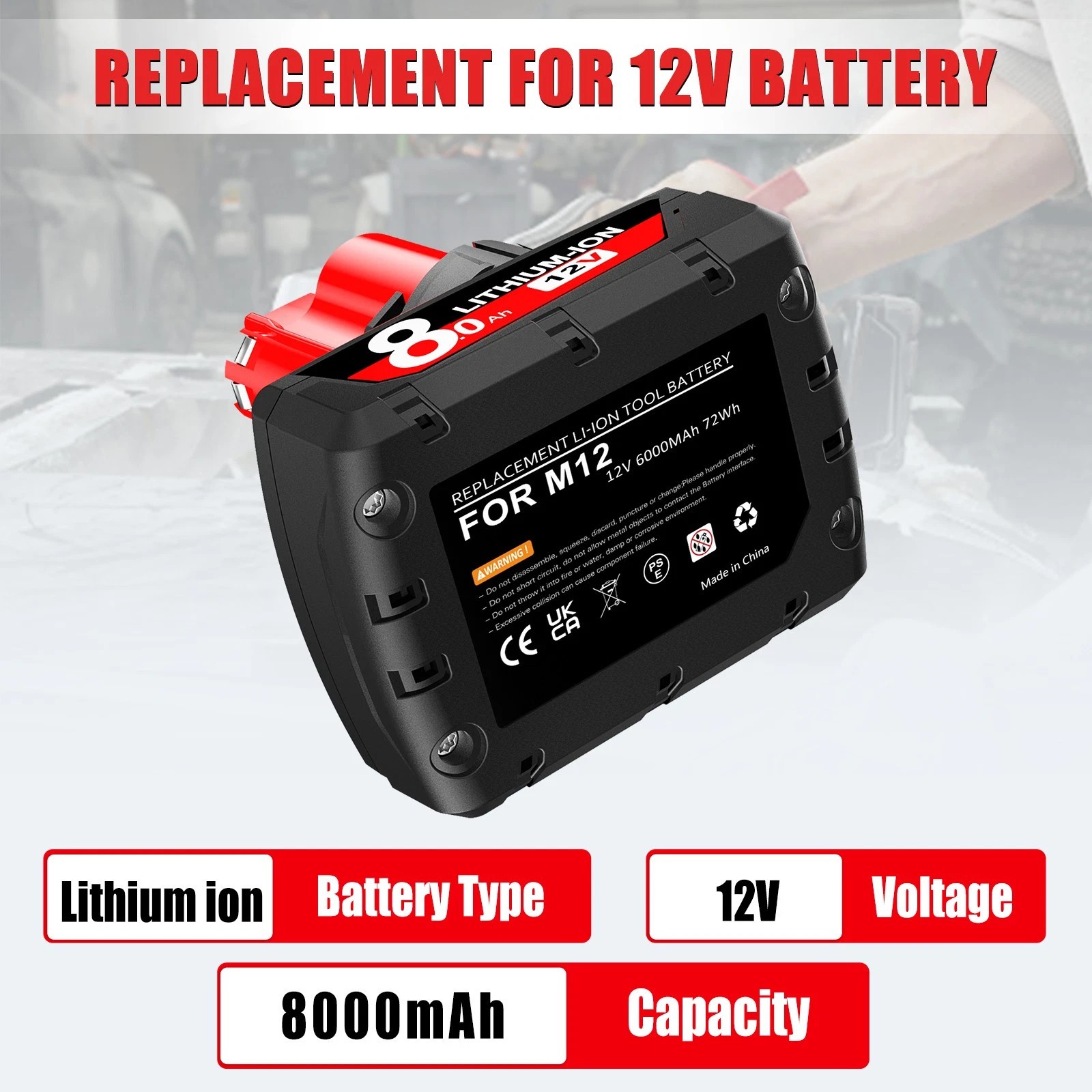 2Pack 8.0Ah Battery For Milwaukee for M12 LITHIUM Extended Capacity 48-11-2460