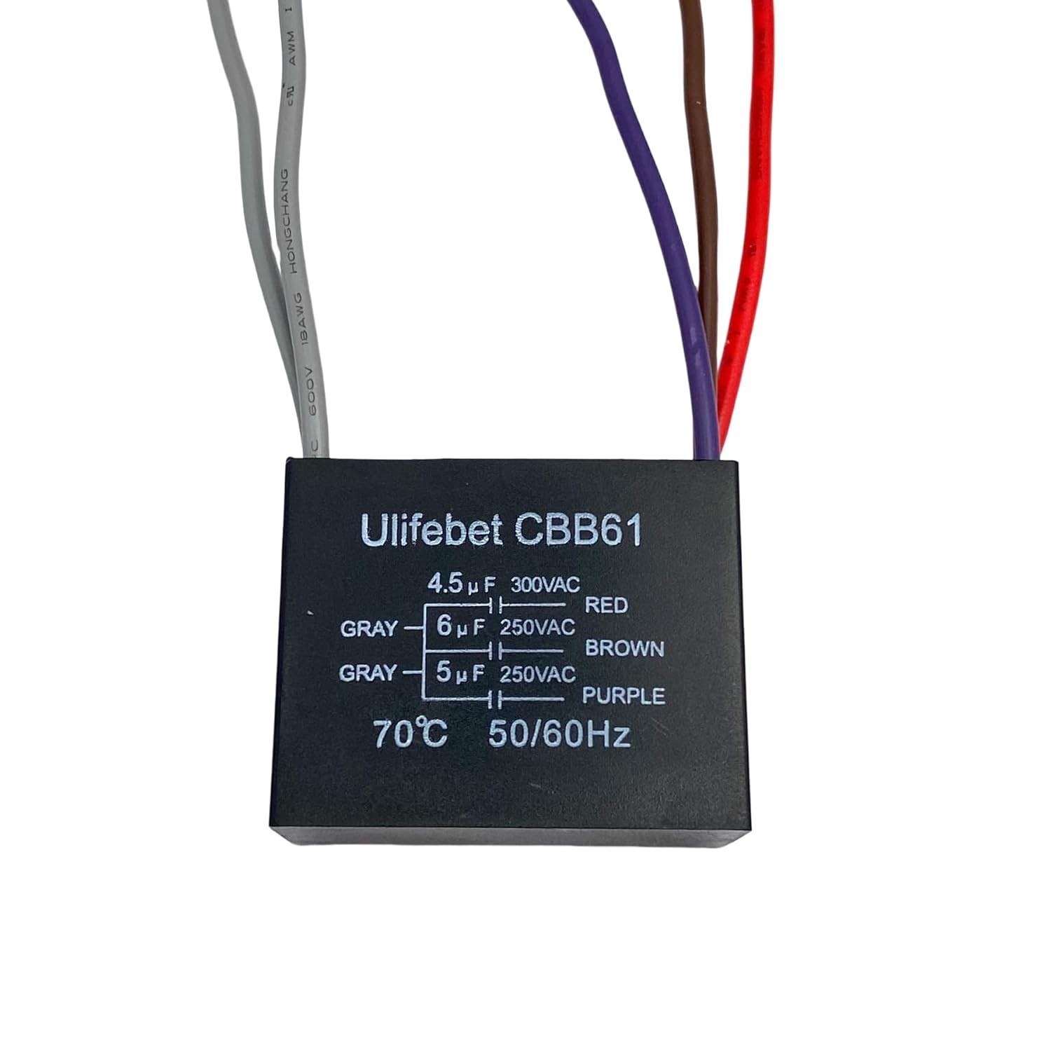 Durable 5-Wire Ceiling Fan Capacitor 4.5uf + 6uf + 5uf – 250V Replacement