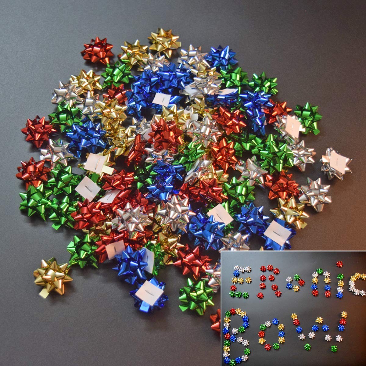 240pcs Mini Gift Bow- 1″ Inch Metallic Star Bow Small Tiny Stick On Bows for