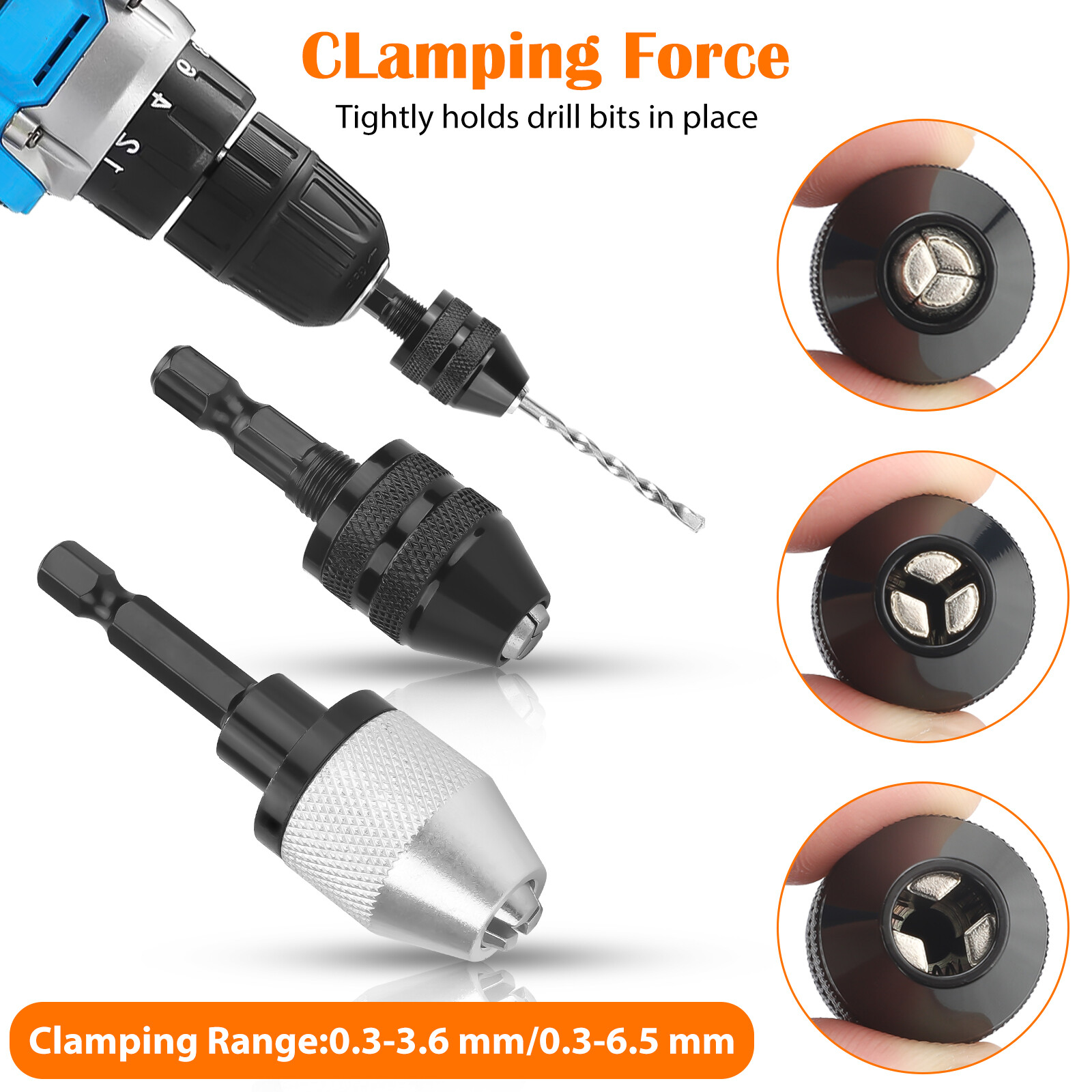 2x Keyless Chuck Conversion 1/4″ Hex Shank Adapter Drill Bit Quick Change Driver