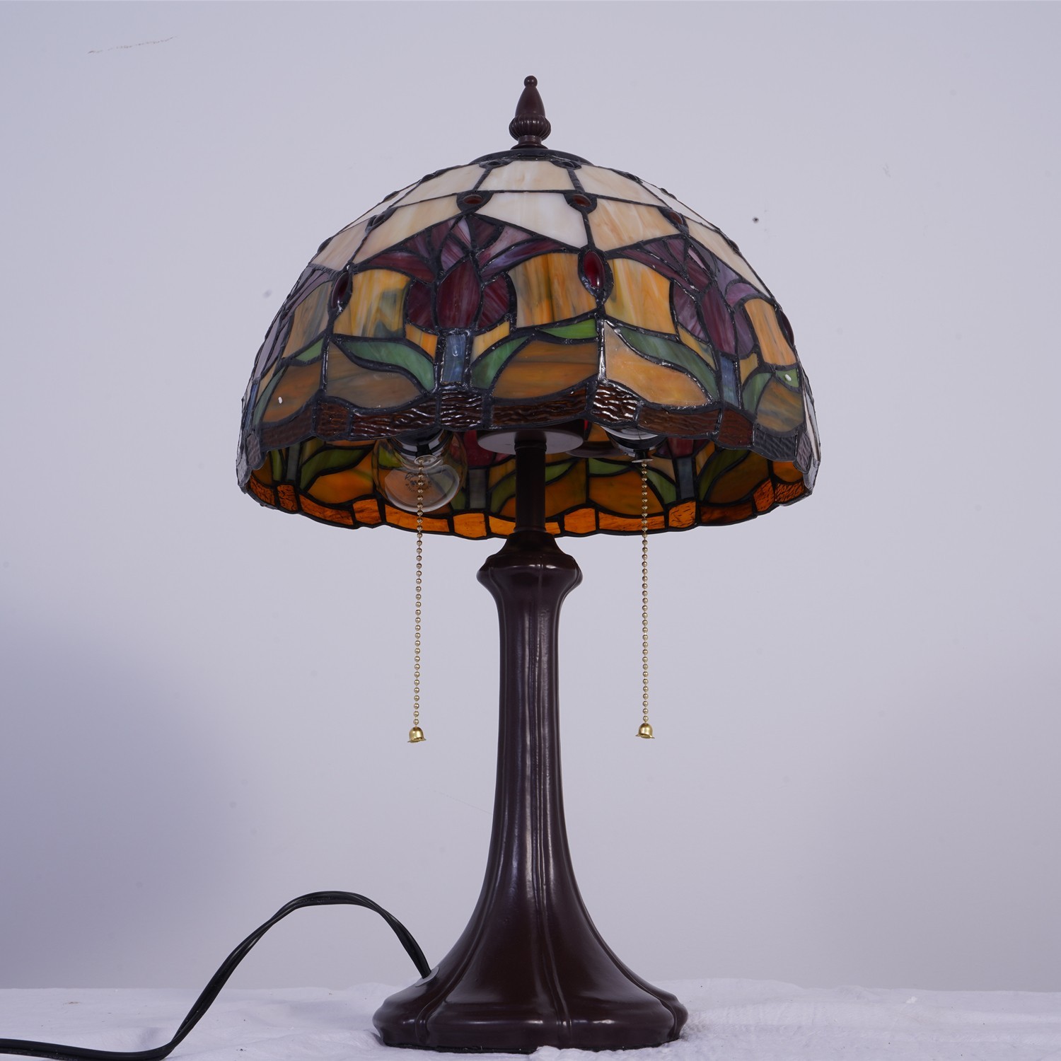 Tulip Pattern Table Lamp Tiffany 2-Lights Desk Light Home Office Study Light