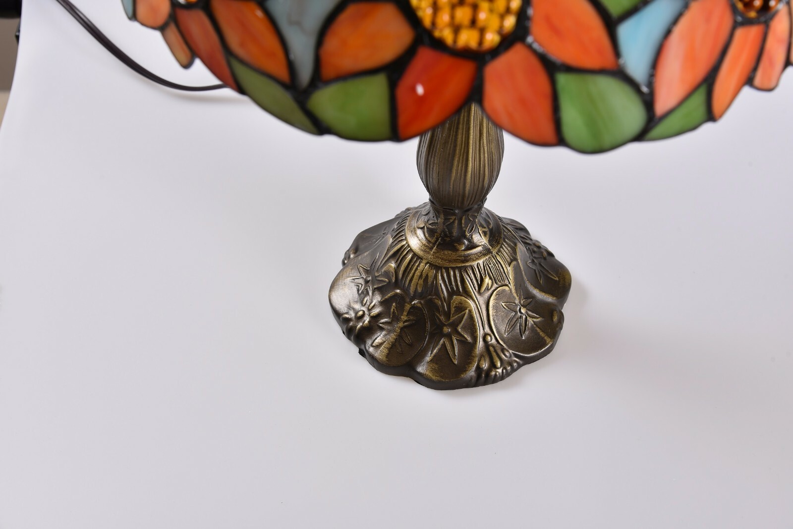 Retro Tiffany Table Lamp Sunflower Style Stained Glass Bedside Lamp H 18″ H 14″