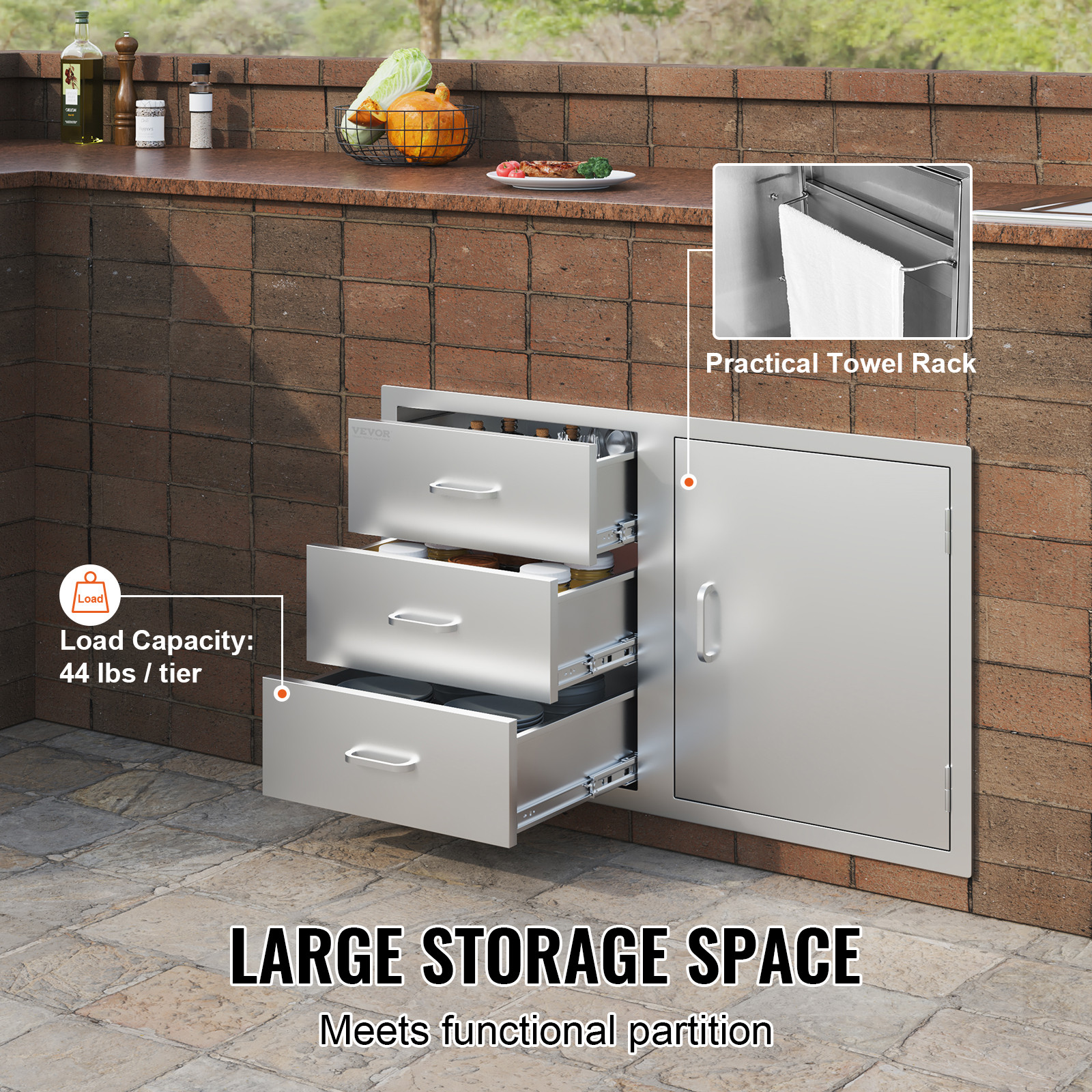VEVOR 39-inch 304 Stainless Grill Access Door & Triple Drawer Combo for BBQ