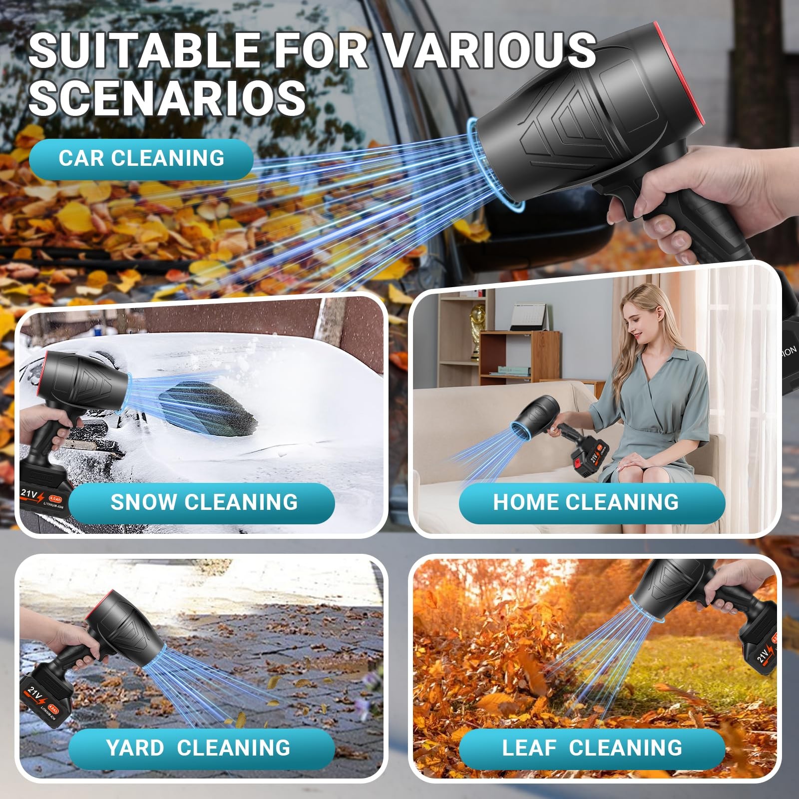 Cordless Leaf Blower Powerful Handheld 2x21V Batteries Lightweight Lawn Care