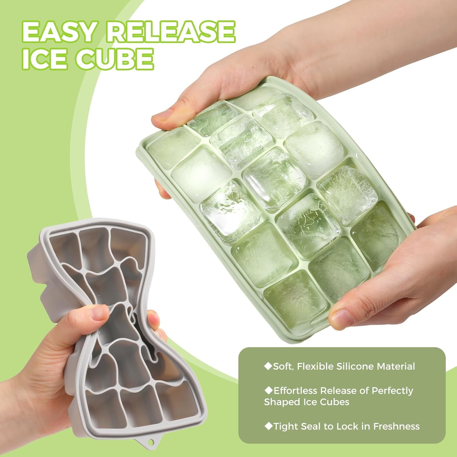 4-Pack Silicone Ice Cube Trays with Lid, Easy Release Ice Cube Molds, Reusable a