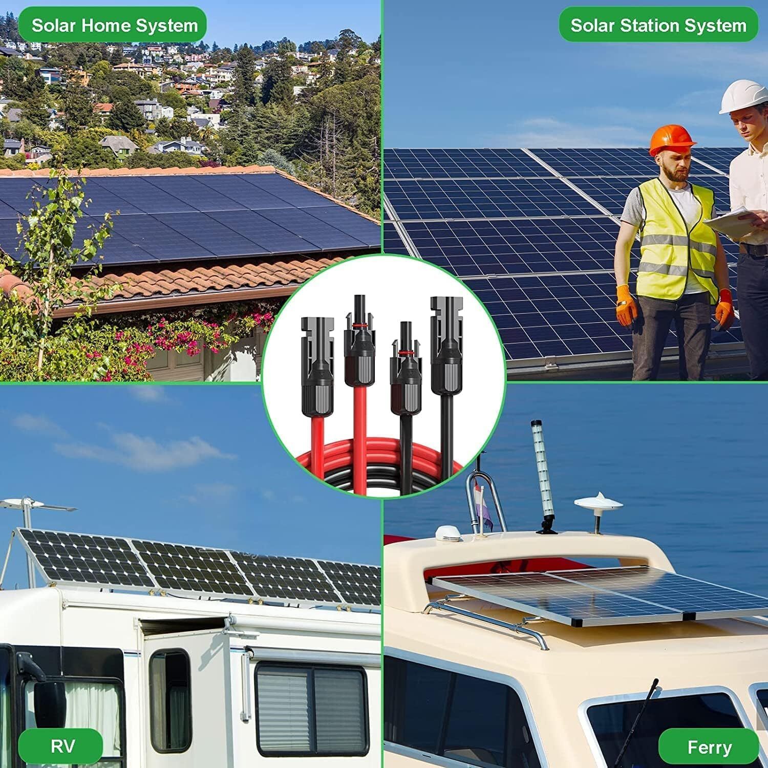 10 AWG Solar Panel Extension Cable PV Wire Solar Connector Pair Black & Red 6mm²