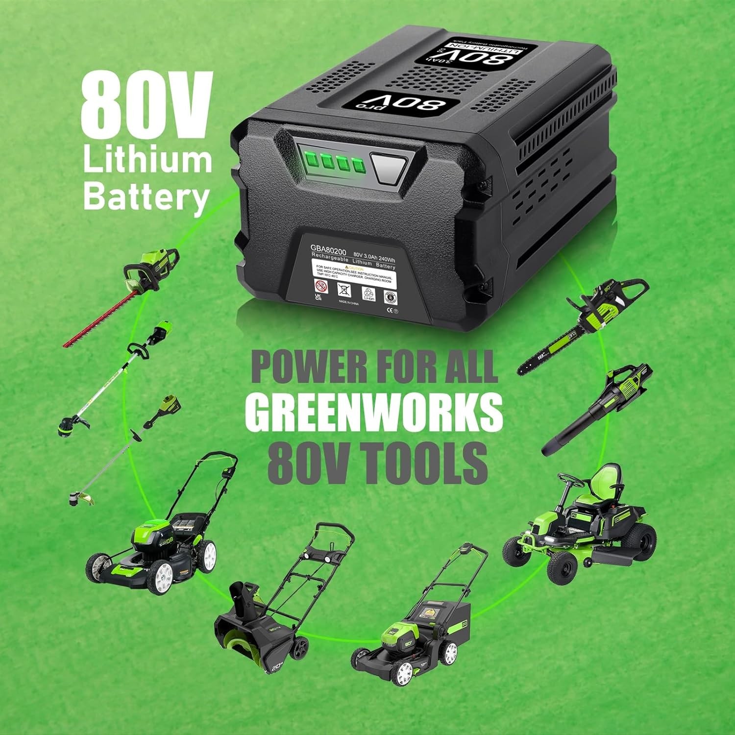 For Greenworks PRO 80V 8.0Ah 8000mAh Battery GBA80200 GBA80600 Replacement