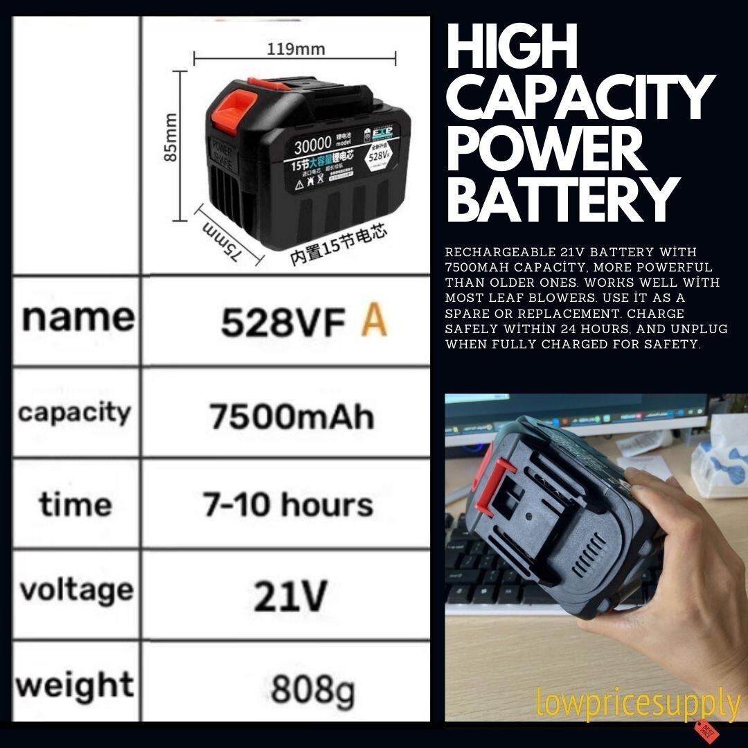 Most Powerful Turbo 21v Battery Lithium Ion 7500mAh Leaf Blower, Mini Saw,Makita