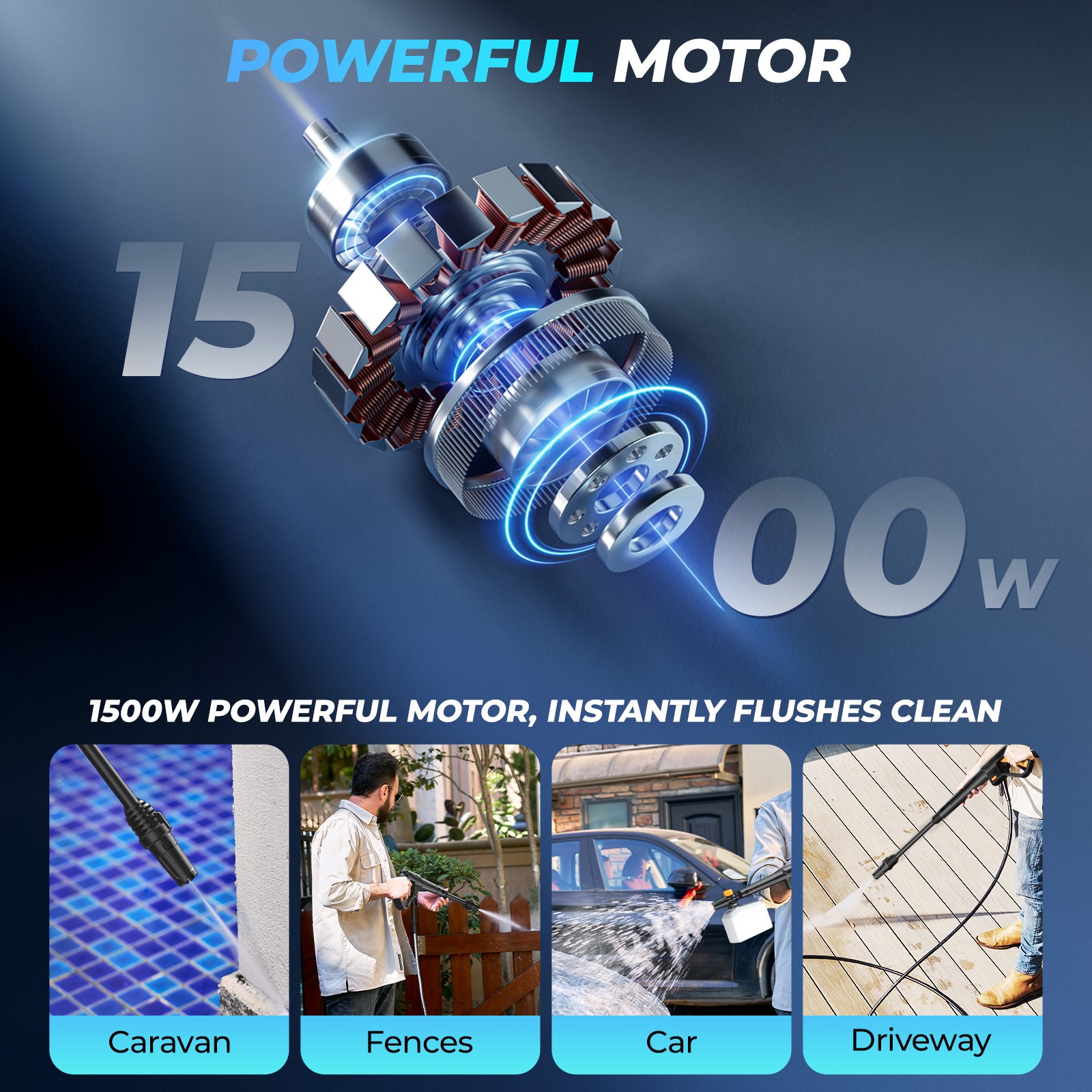 Electric Pressure Washer 1500W High Pressure Washer Portable with 4 in 1 Nozzle