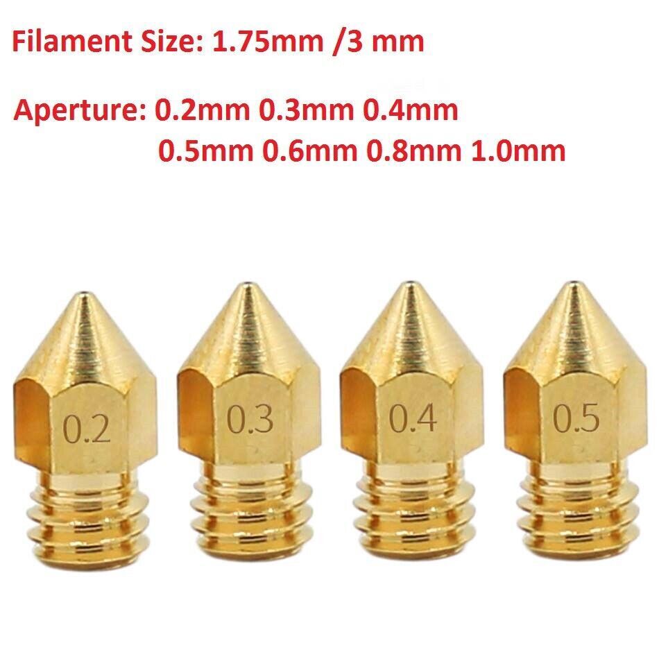 3D Printer 0.1-1.0mm Brass Mk8 Extruder Nozzle Print Heads For 1.75/3mm Makerbot