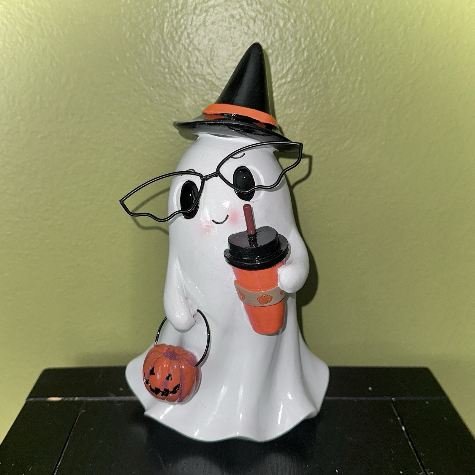 NEW Ghost With PSL Coffee Drink Glasses 8.5 in Figurine Halloween Tabletop Decor