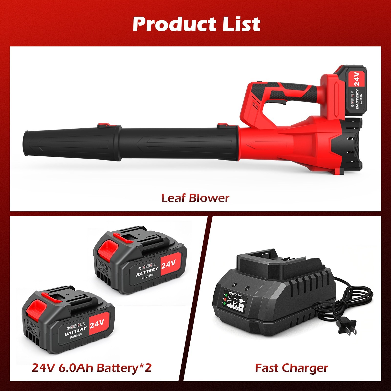21V High Power Cordless Leaf Blower 6 Speeds Dual 6.0Ah Batteries For Yard Clean