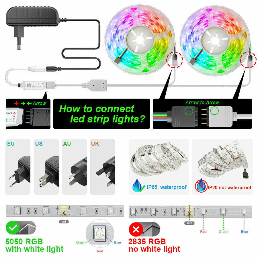 USA – LED Strip Lights 100ft 50ft 5050 RGB Room Light with Remote