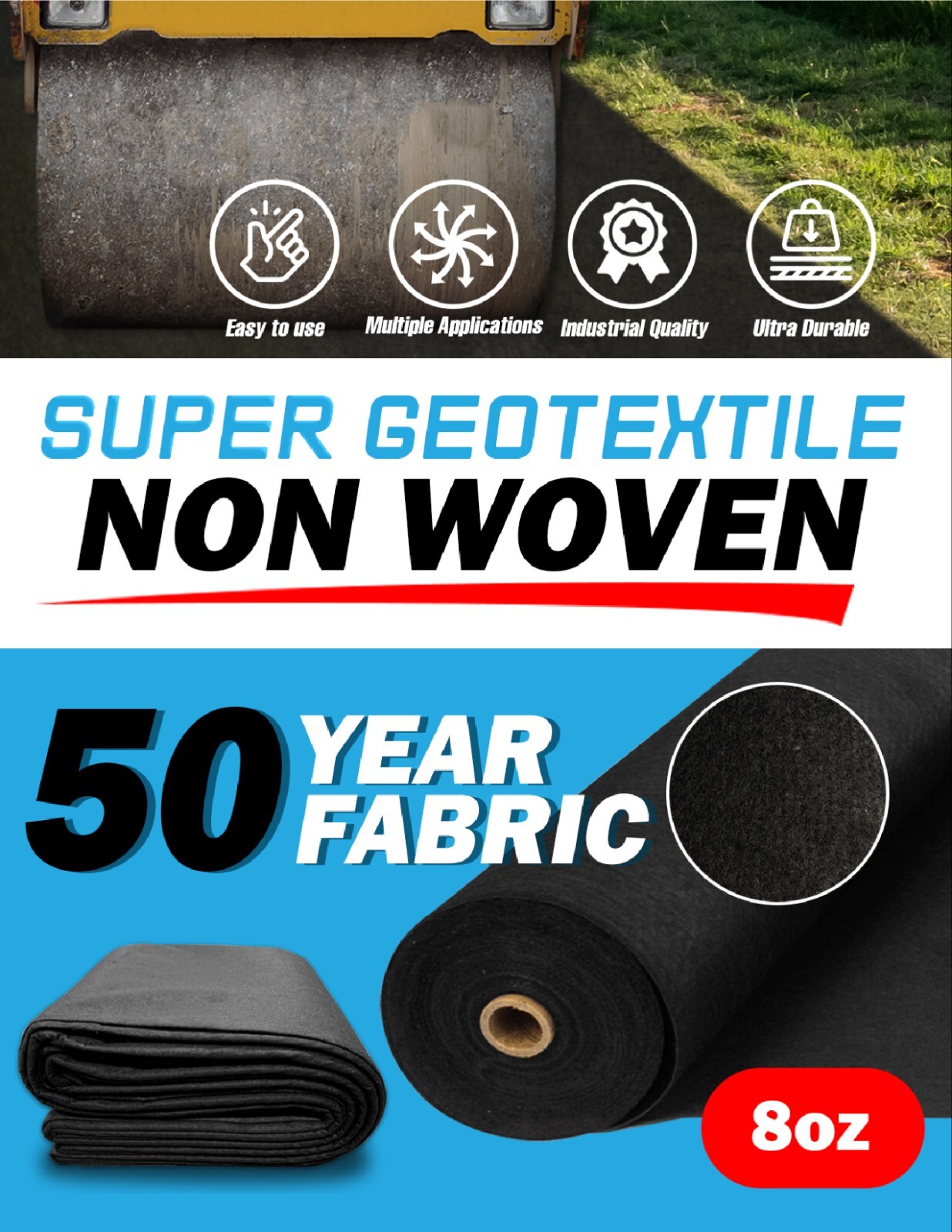 Super Geotextile Non Woven Landscape Fabric – Industrial / Commercial Grade 8 oz