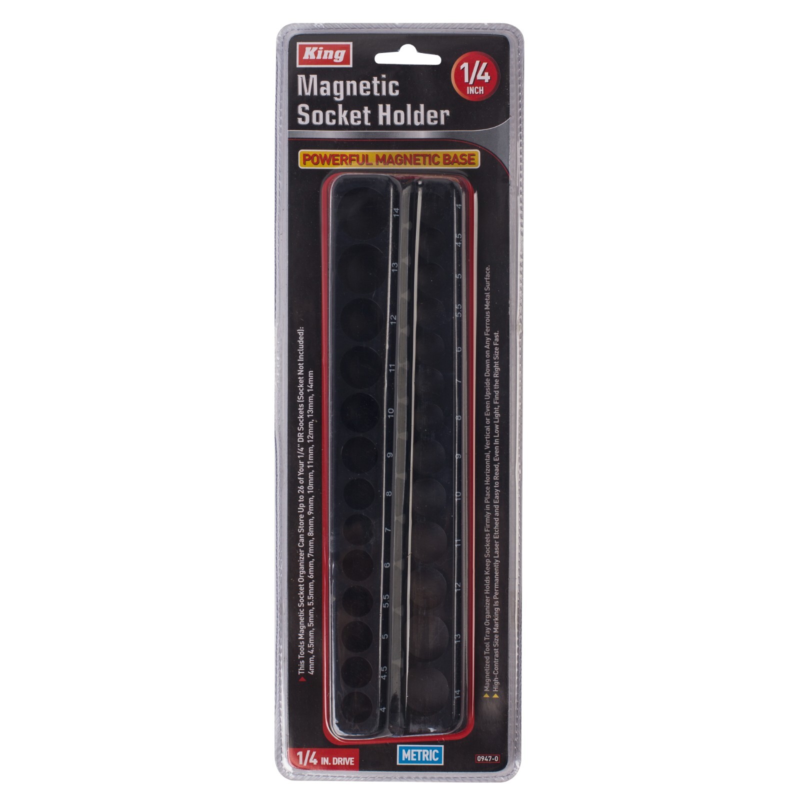 KING Magnetic Socket Organizer Holder 6-PACK Set 1/4” 3/8” 1/2” Metric SAE