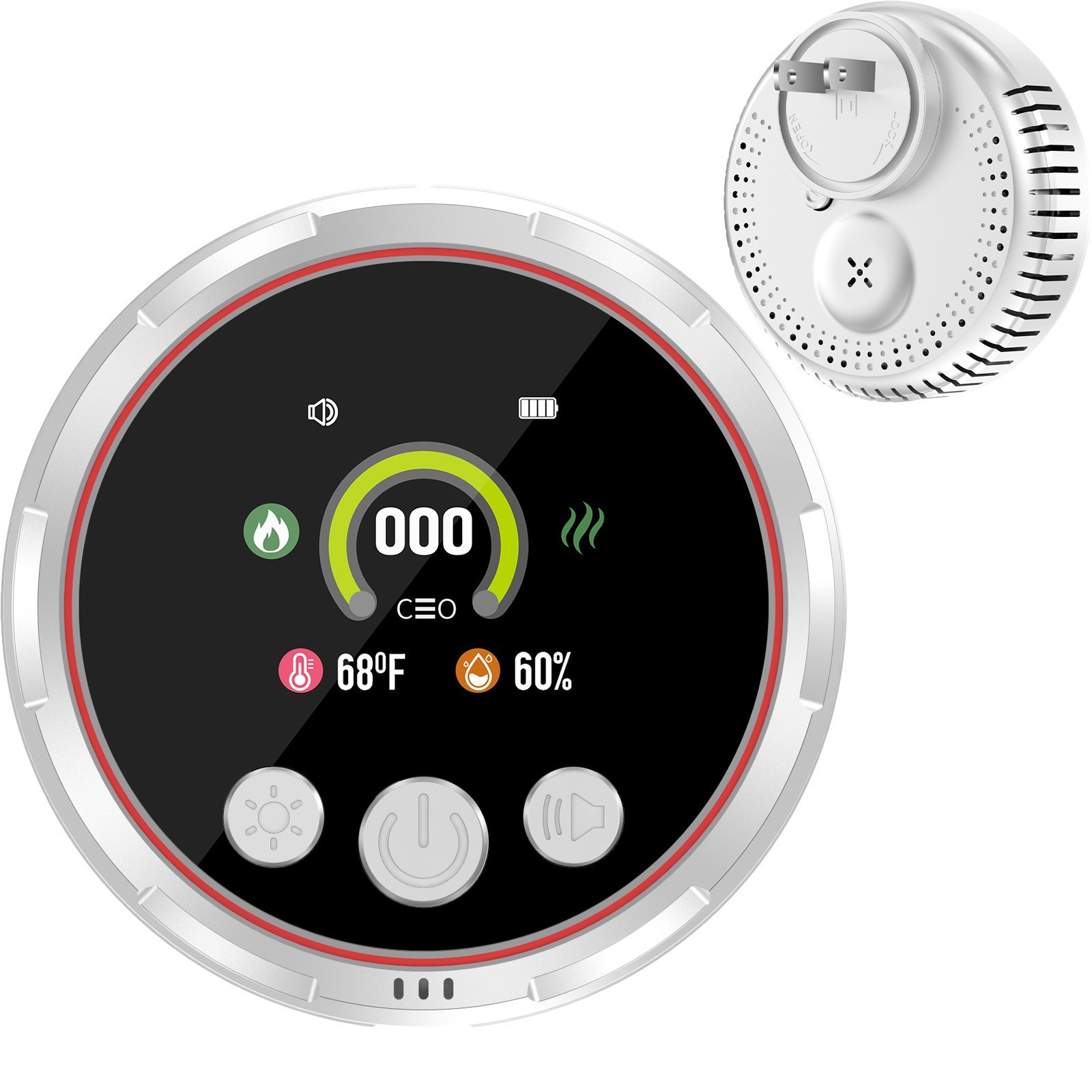 Portable 5-in-1 CO Detector with Smoke & Natural Gas, Plug-in Safety Alarm