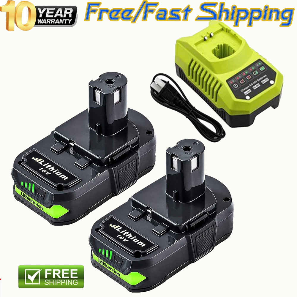 2Pack 18Volt P102 Replace for Ryobi 18V Batteries and Charger Combo for 18 Volt