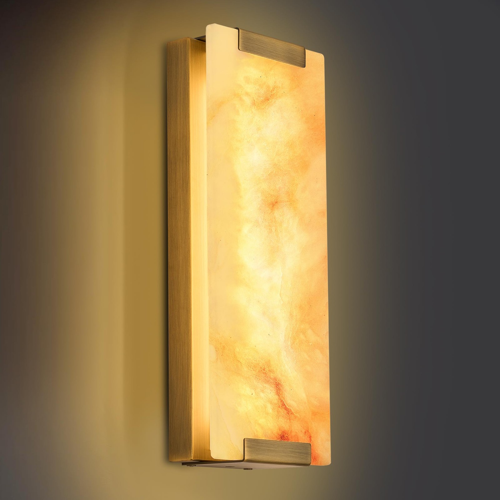 14.2 in Brass Alabaster Wall Sconces, Natural Marble Wall Sconces Indoor Alab…