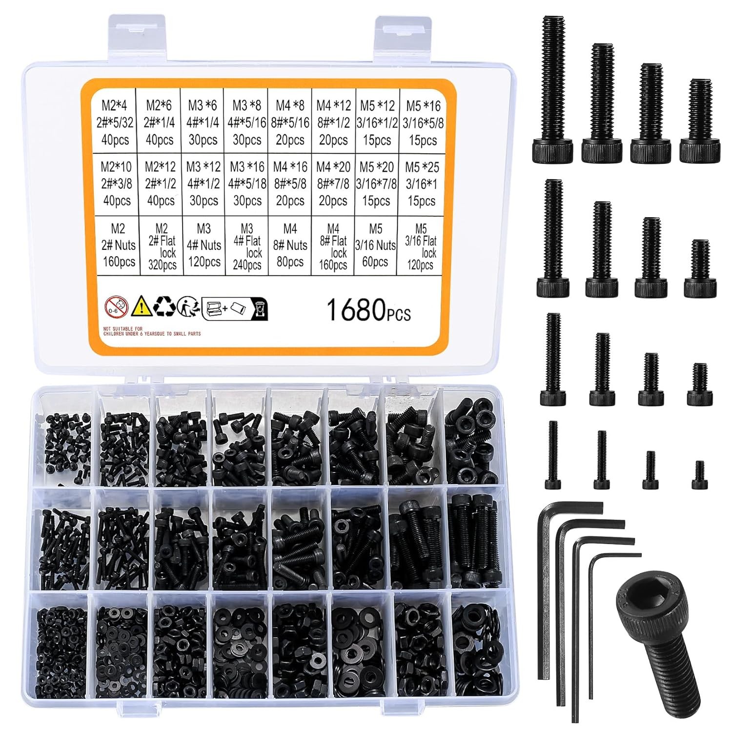 M2 M3 M4 M5 Hex Head Socket Cap Metric Screw Bolts Nuts Washers Assortment Kit