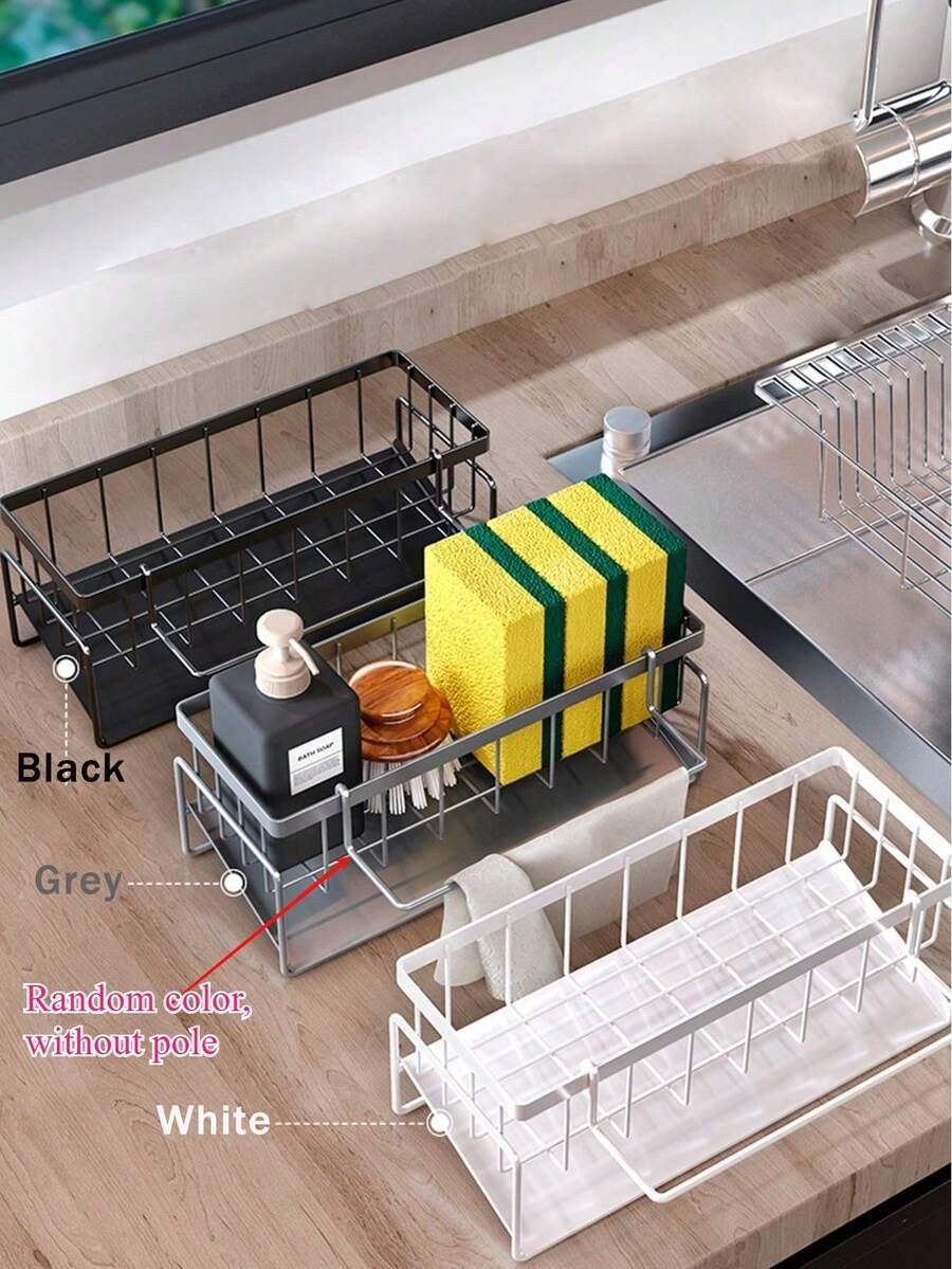 Kitchen Sink Caddy Organiser with Self Draining Tray, Sponge Holder Brush Holder