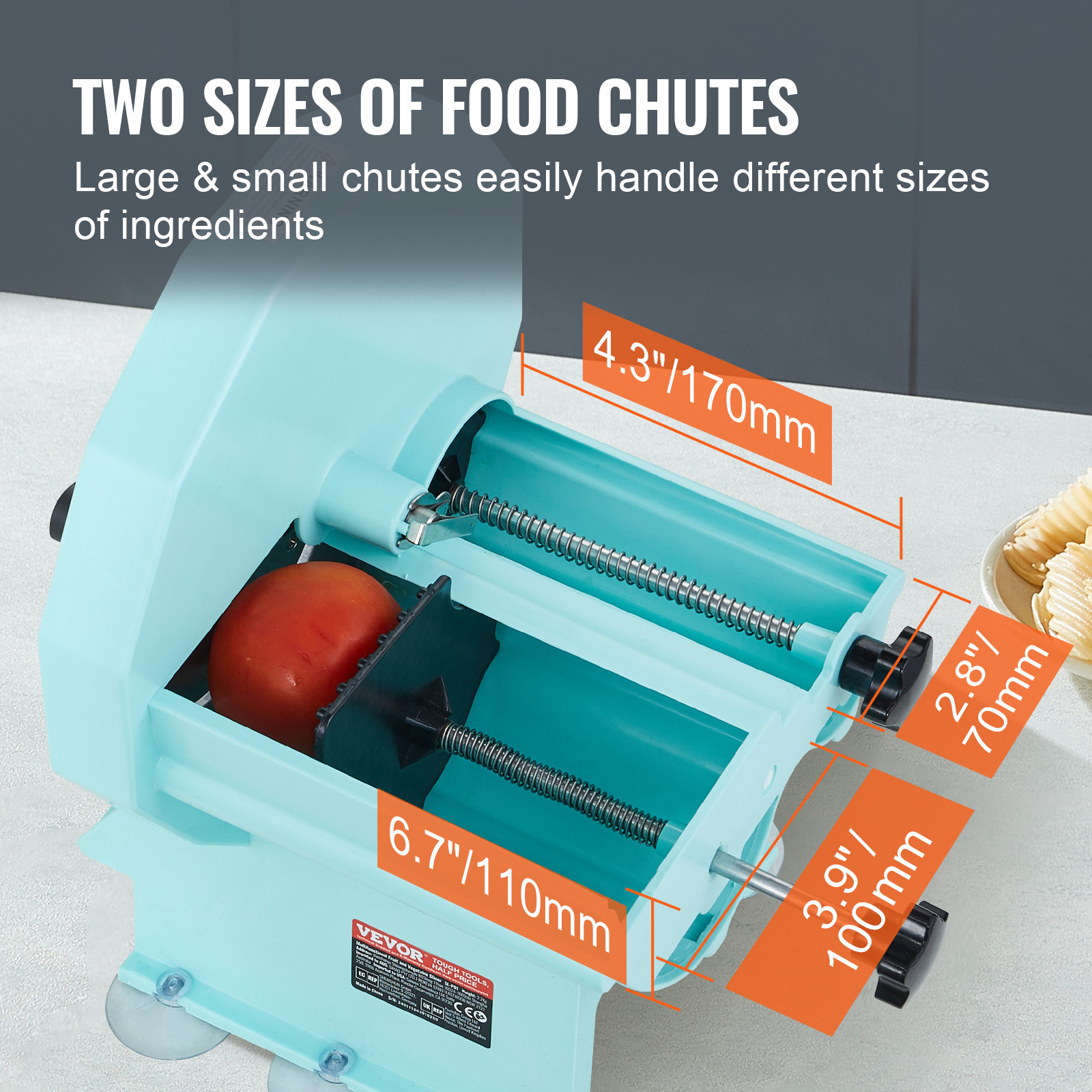 VEVOR Manual Vegetable Fruit Slicer 0-0.5in Thickness Adjustable Dual Feed Ports