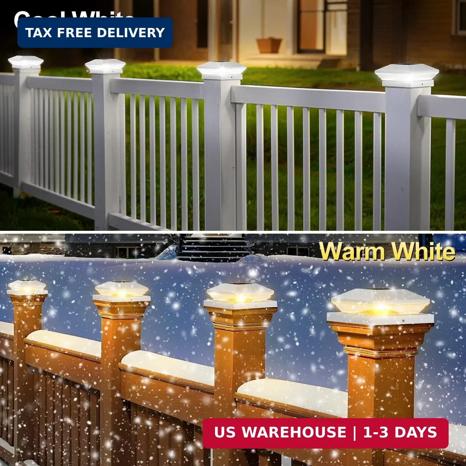 T-SUN Solar Post Cap Lights Outdoor 6 Pack, 2 Modes LED Fence Post Solar Lights
