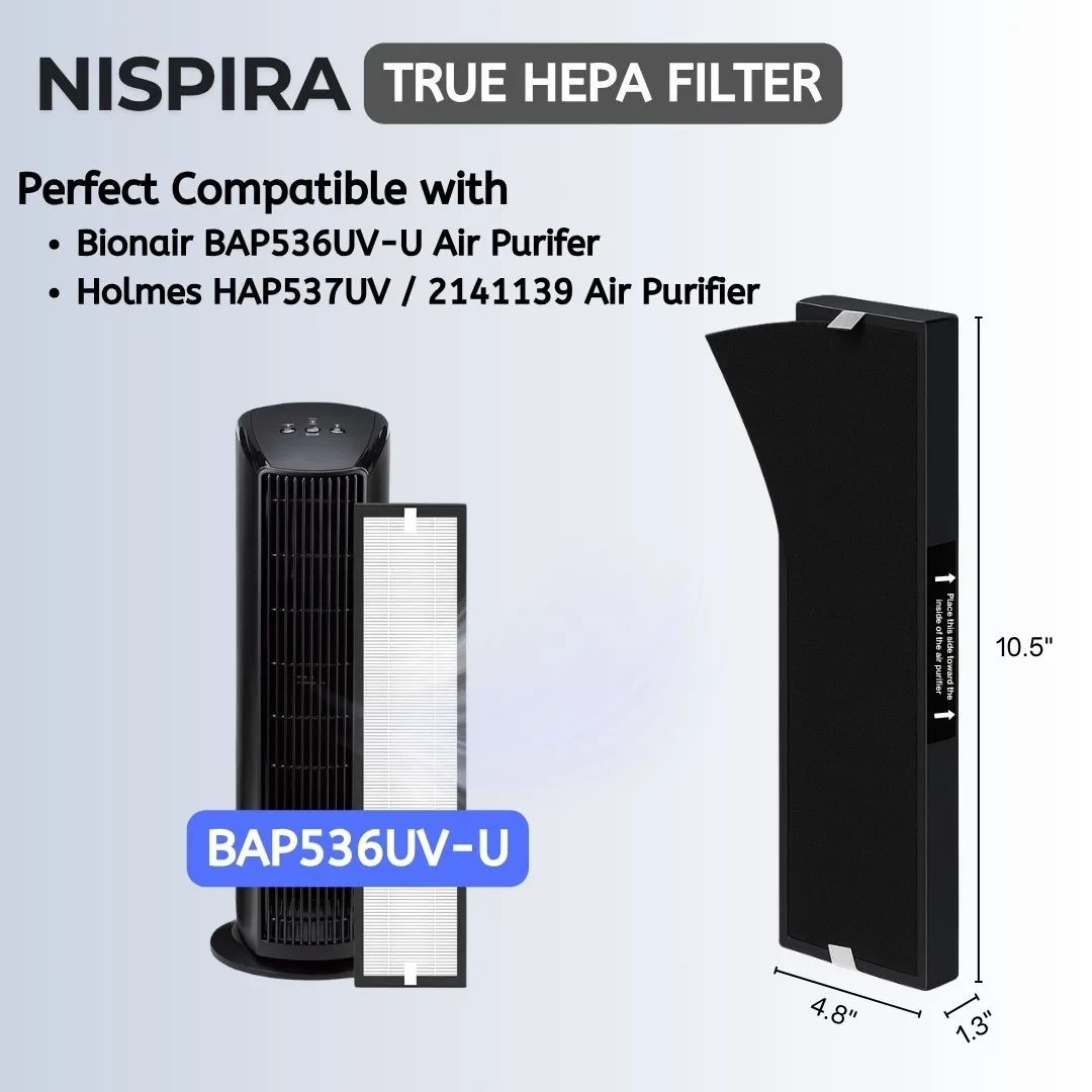Nispira 182550 Filter Replacement for Bionaire BAP536UV-U Air Purifier, 2 Packs