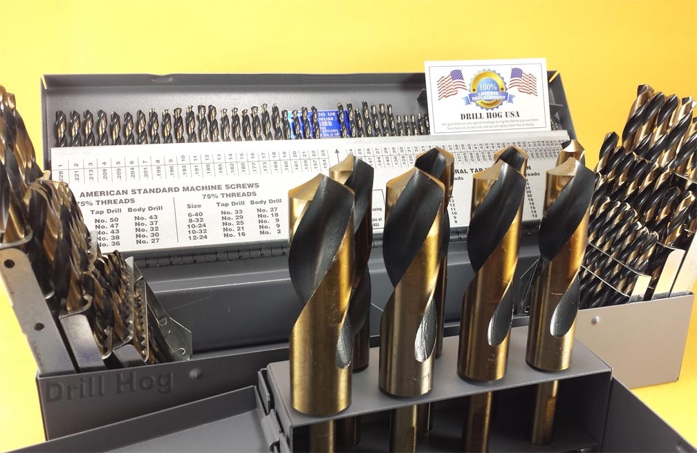 Drill Hog® 123 Pc Drill Bit Set Letter Number Bits HI-MOLY M7 Lifetime Warranty