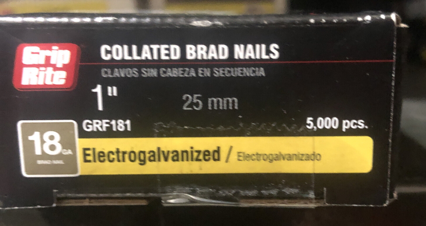 Grip-Rite 18-Gauge Electrogalvanized Brad Nail, 1 In. (5000 Ct.) GRF181
