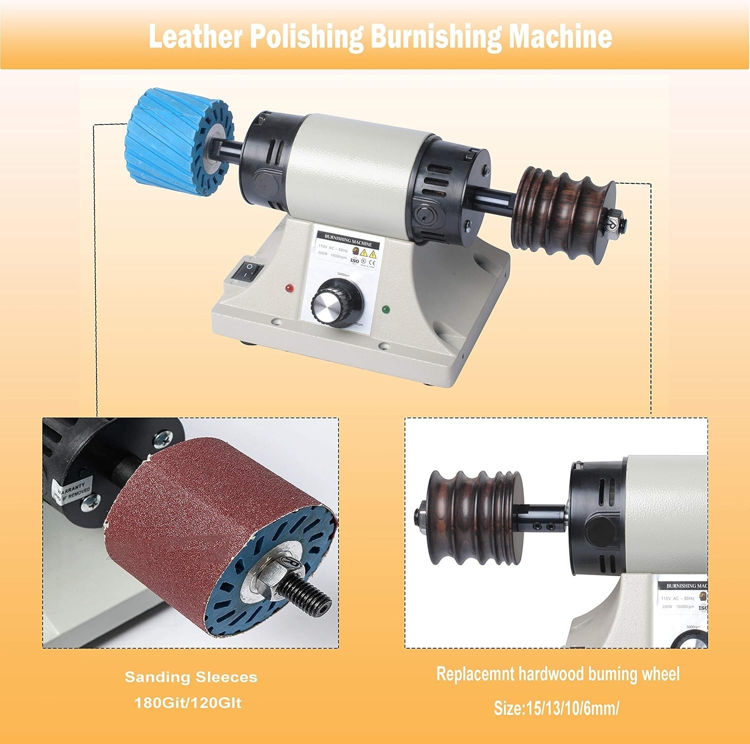 Leather Burnishing Machine Edge Grinding Polisher 8000RPM 110V Tool