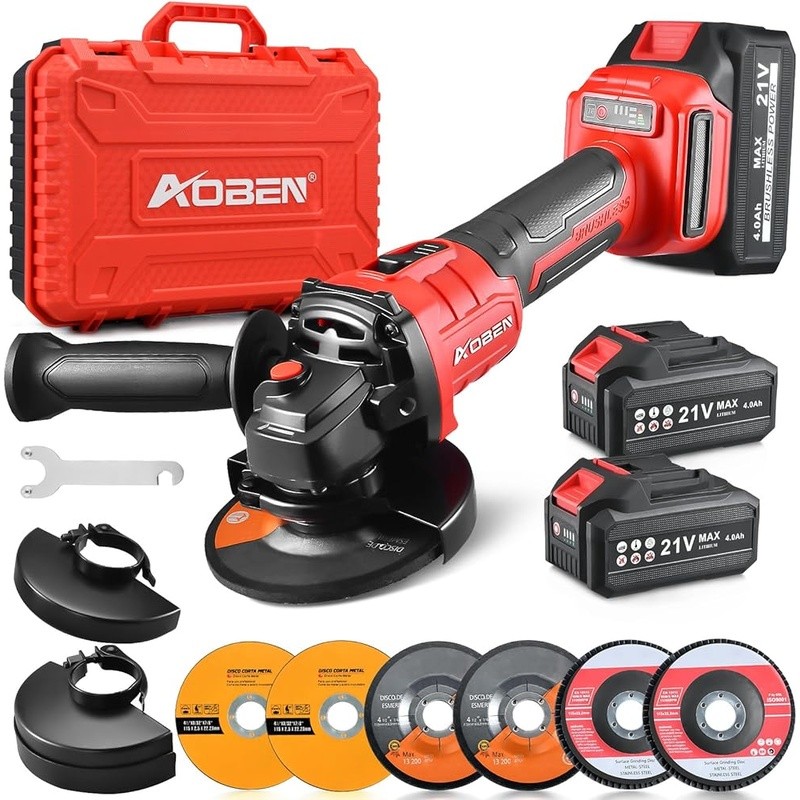 Cordless Brushless Angle Grinder 21V 3 Speed 9500RPM 2 Batteries Accessories New