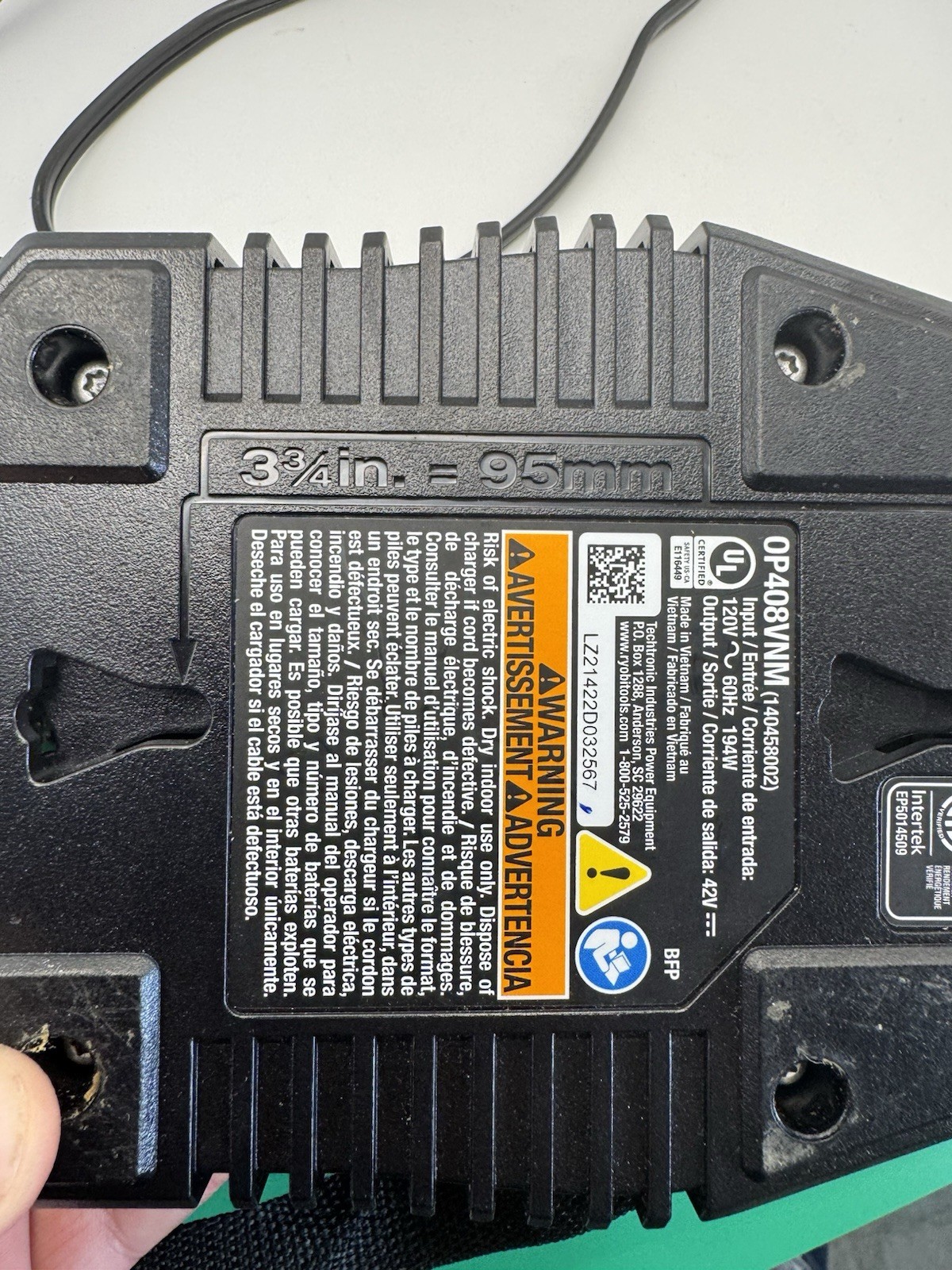 Ryobi PCG002 18v ONE+ Battery Charger