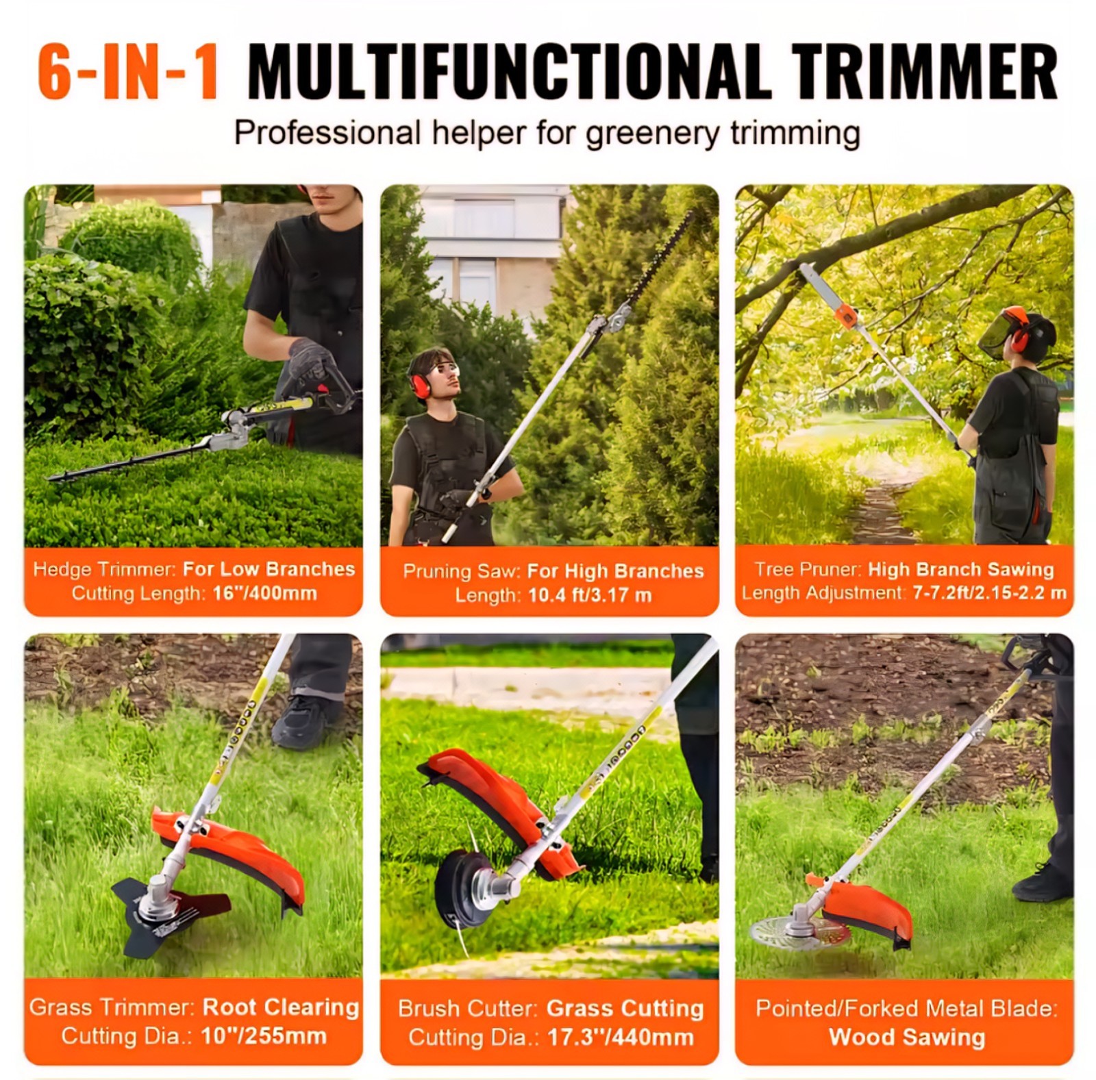 VEVOR 52CC 6‑in‑1 Gas Trimmer Set – Hedge, Saw, Weed & Brush Cutter