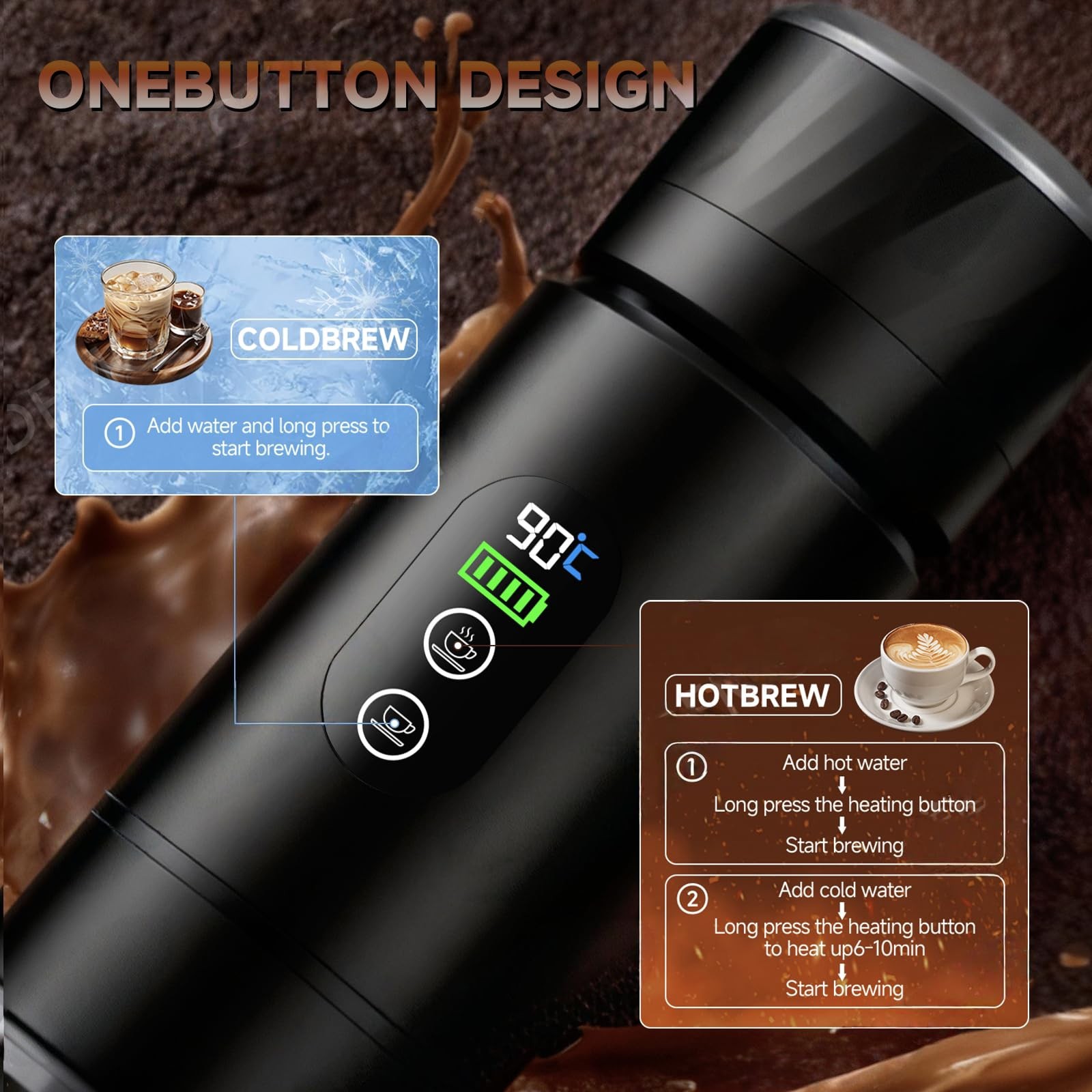 Portable Coffee Maker with 7500mAh Battery – Ideal for Travel & Camping
