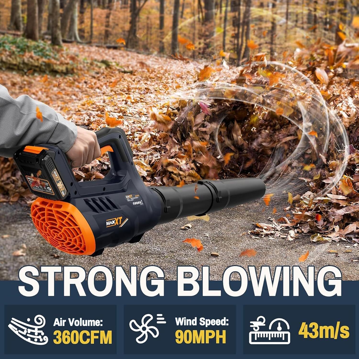 MAXXT 20V Cordless Leaf Blower, 200 MPH, 360 CFM, 2.0Ah Battery, 3 Speed